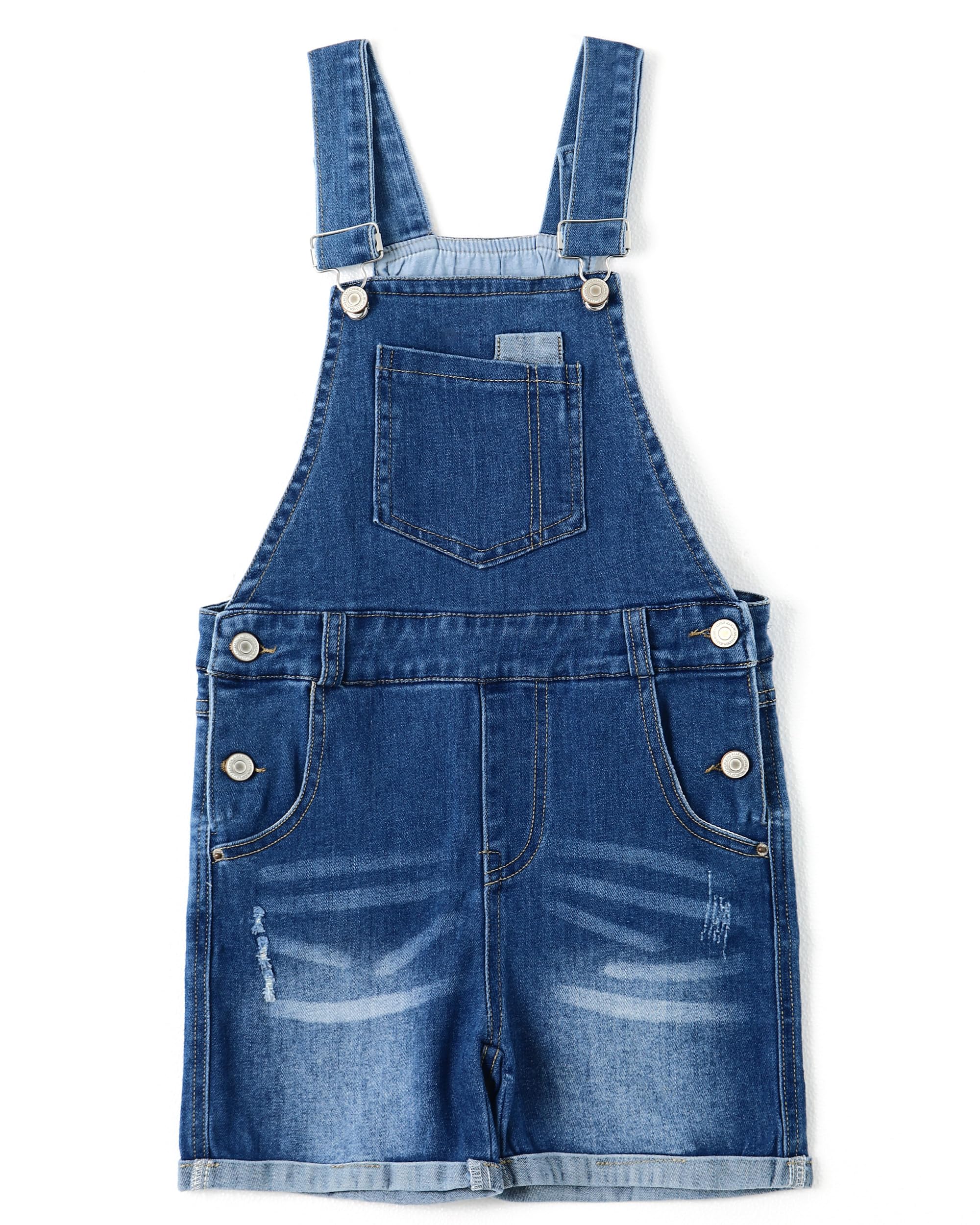 KIDSCOOL SPACE Girls Shorts, Big Bibs Washed Soft Summer Denim Shortalls