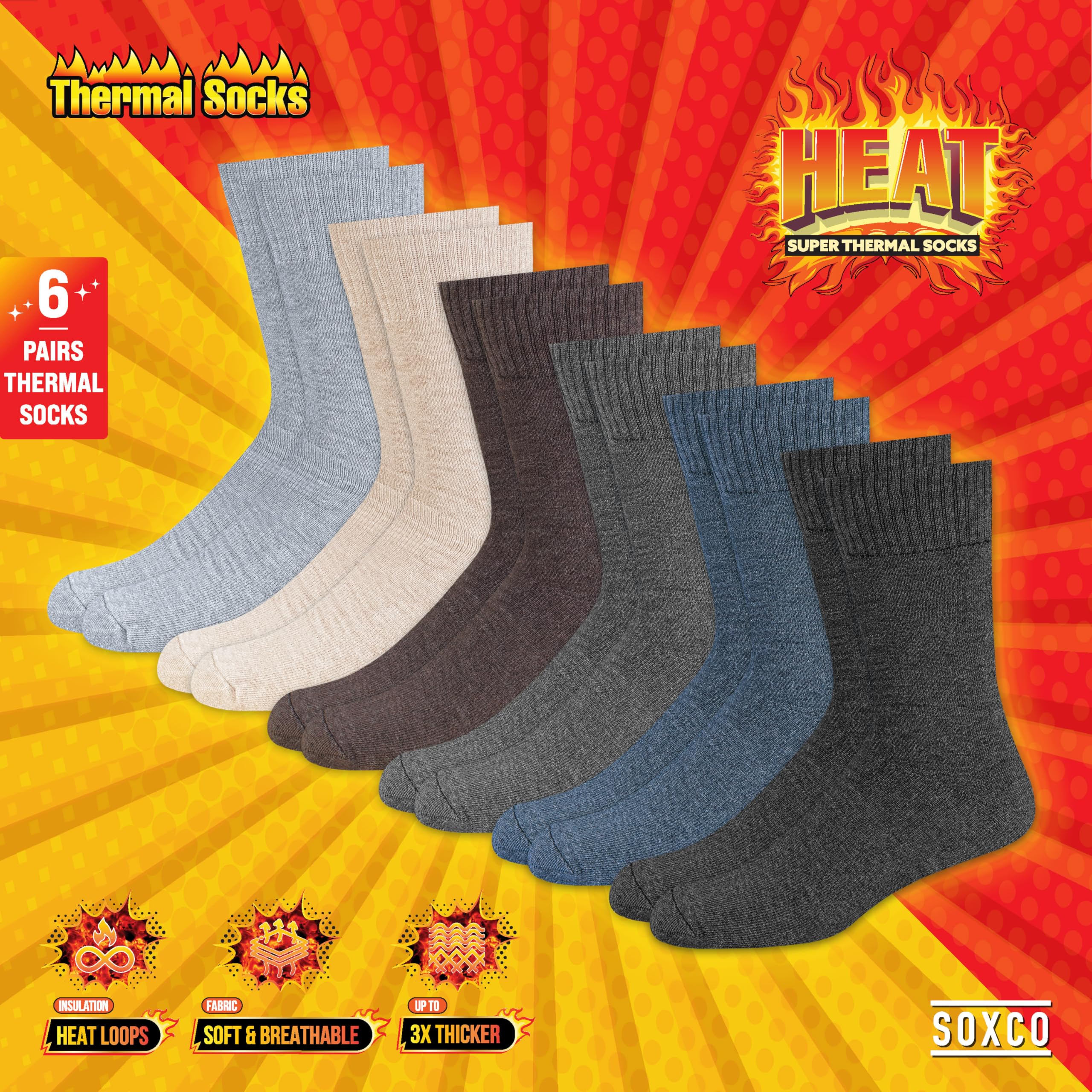 SOXCO Calze Termiche per Uomo e Donna - Calze Invernali Calde, Confezione da 6 Paia