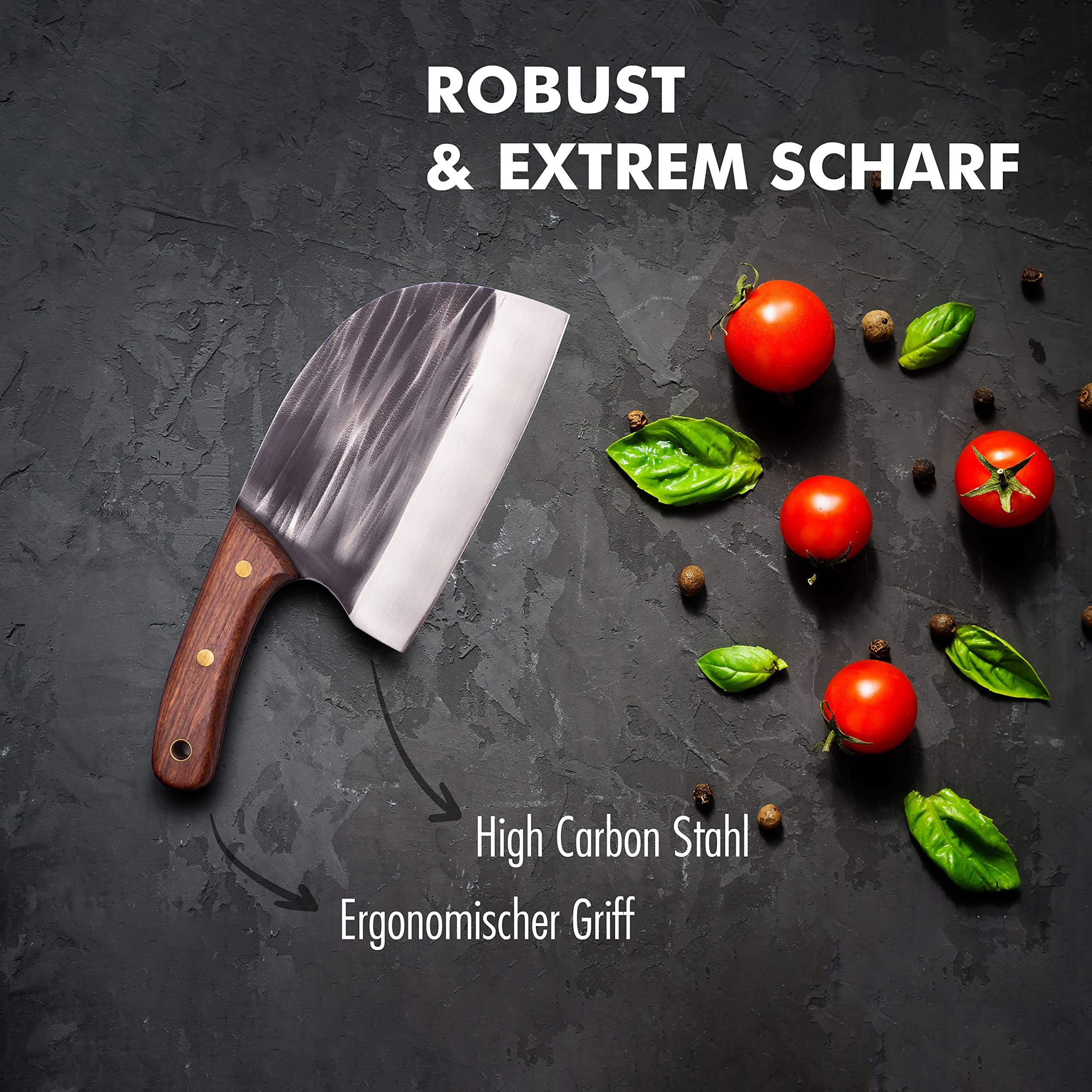 Handgeschmiedetes Kochmesser Ergonomic, Scharfes Profimesser, Ergonomischer Griff, Outdoor & Indoor Messer