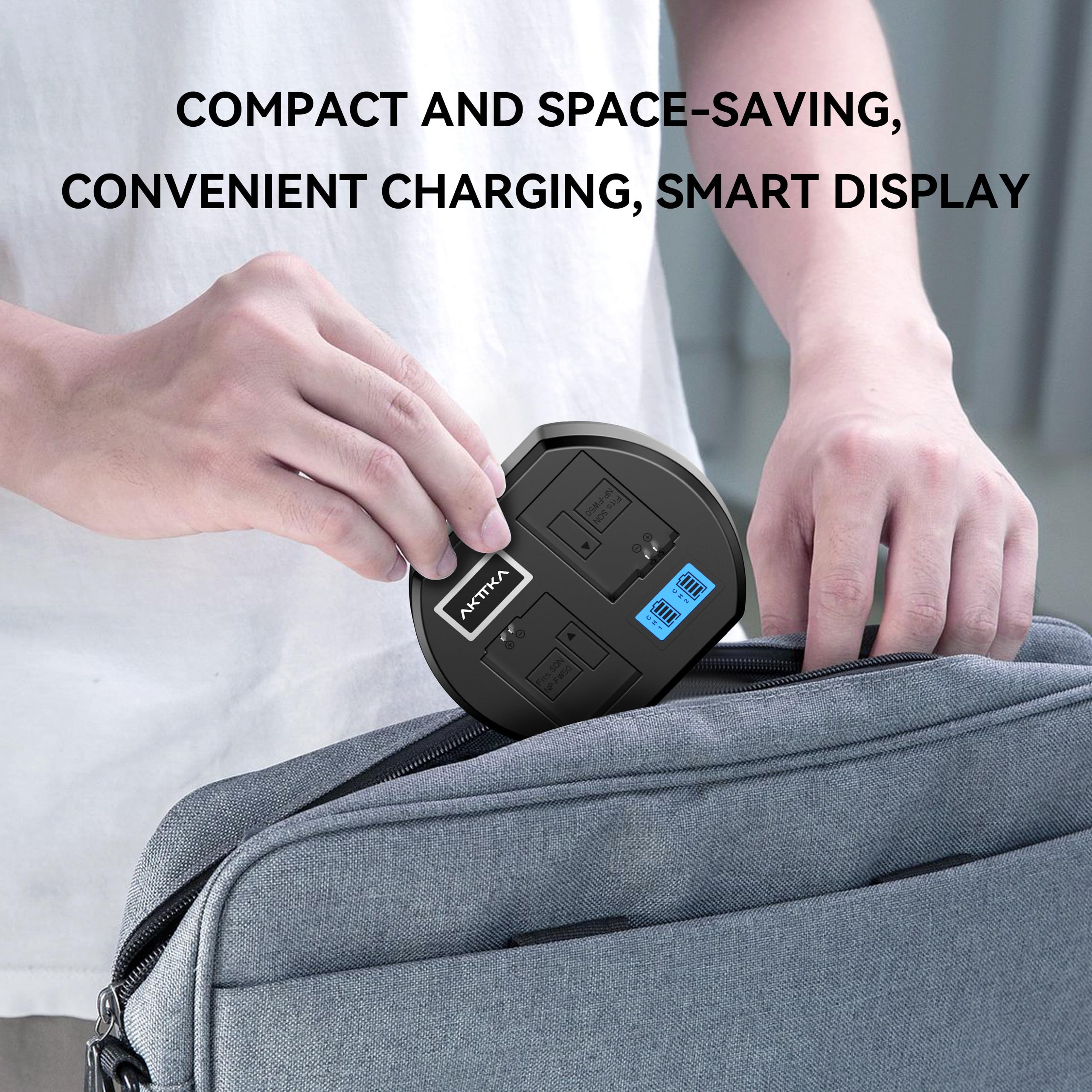 Batteries NP-FW50 1800mAh Lot de 2 + Chargeur Rapide 10W USB-C – Compatibles avec Sony Alpha A6000 A6300 A6400 A6500 ZV-E10 A7 II A7R II A7S II RX10 II III IV NEX-5/6/7