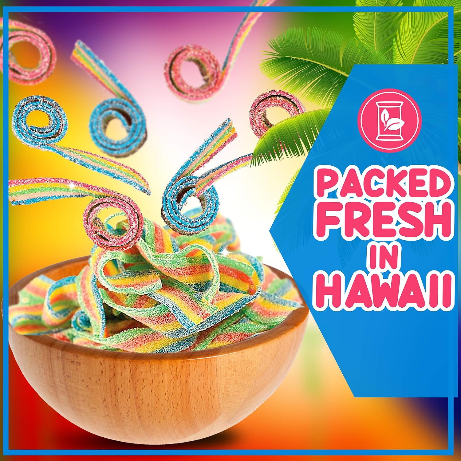 Asia Trans Rainbow Belt Strips with Li Hing Mui Plum Powder | Hawaiian Favorite | Sweet & Sour Soft Gummy Candy