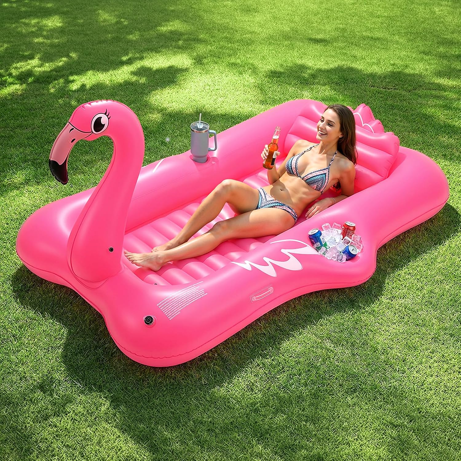 MoKo Inflatable Tanning Pool Lounger, Blow Up Tanning Bed with Pillow & Cup & Snack Holder, Layout Sunbathing Pool Floats for Backyard Lake Beach River Party