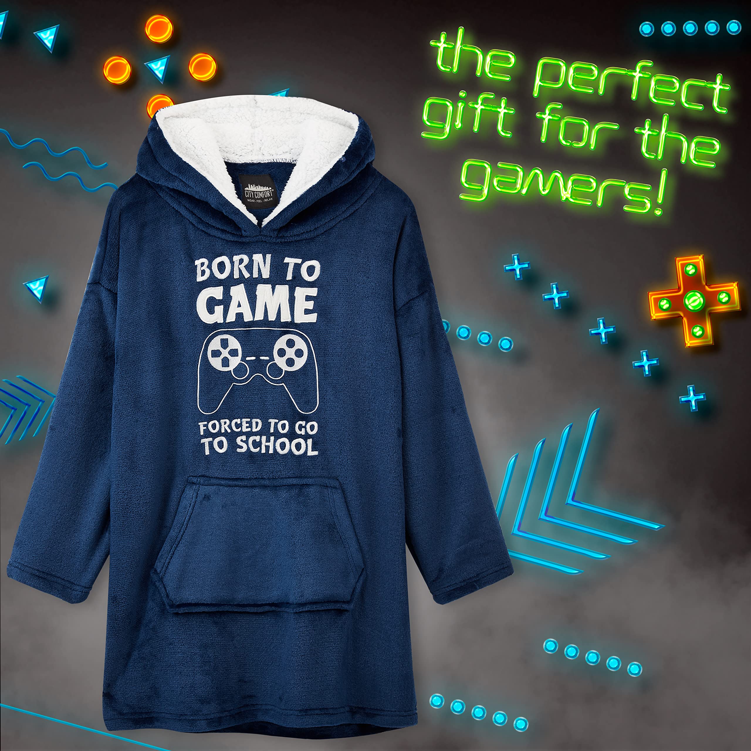 CityComfort Felpa Coperta Bambino - Felpe Oversize con Cappuccio in Morbido Pile Taglia Unica - Regalo per Gamer