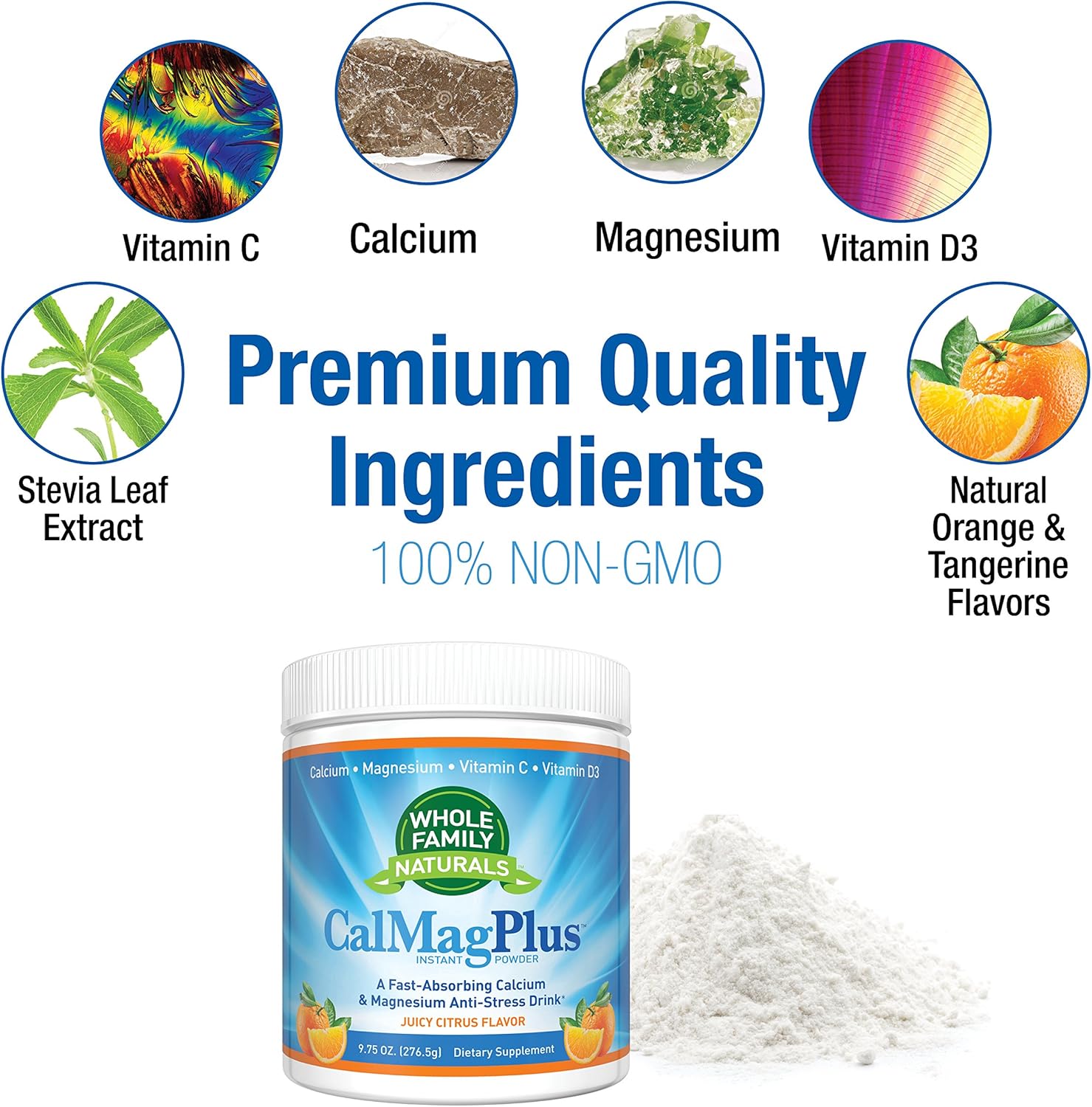 Calcium Magnesium Powder Supplement - CalMag Plus with Vitamin C & D3 - Gluten Free, Non GMO, Orange Tangerine Flavor - Cal Mag Drink - Calcium Supplement with Magnesium for Natural Calm