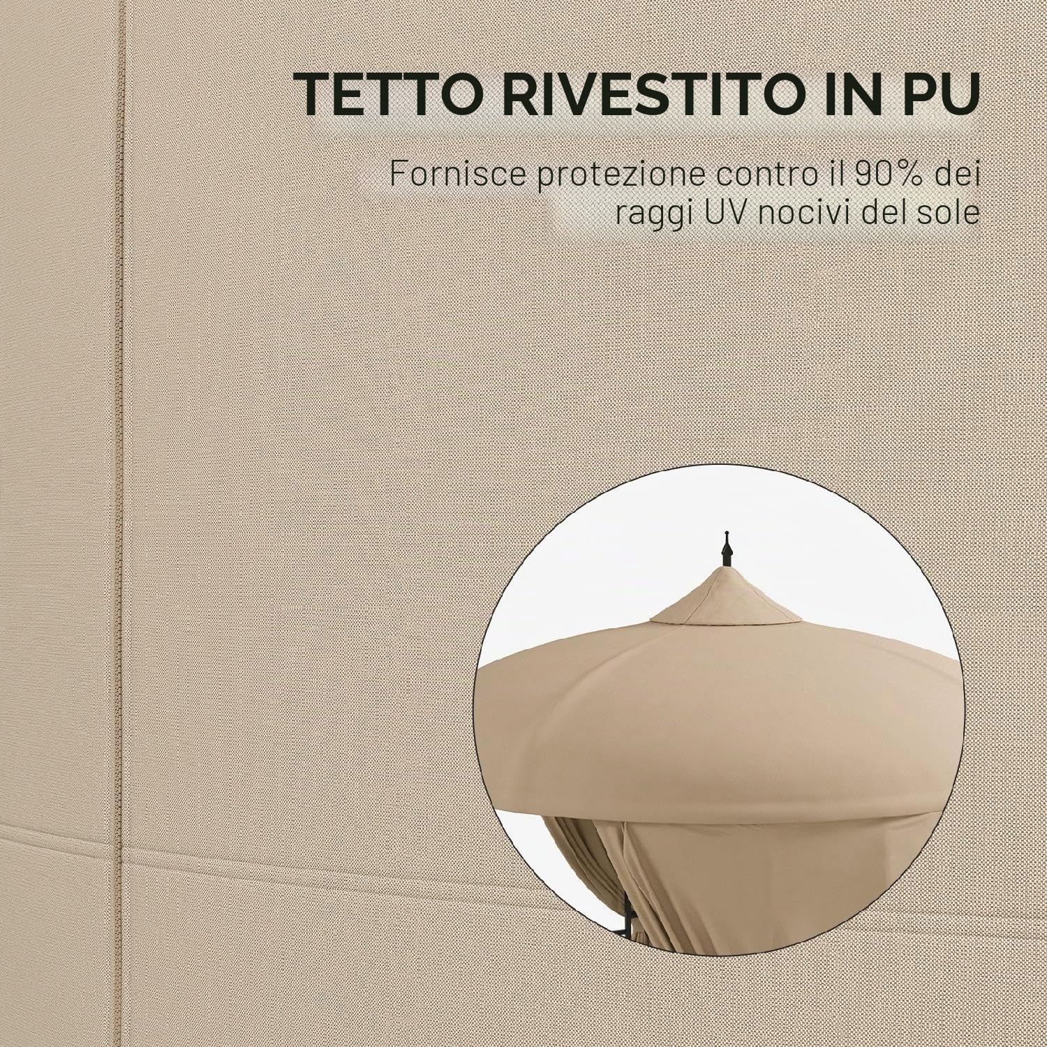 Gazebo 3 mt Gazebo Giardino Rotondo in Metallo/Tessuto con Tende colore Beige
