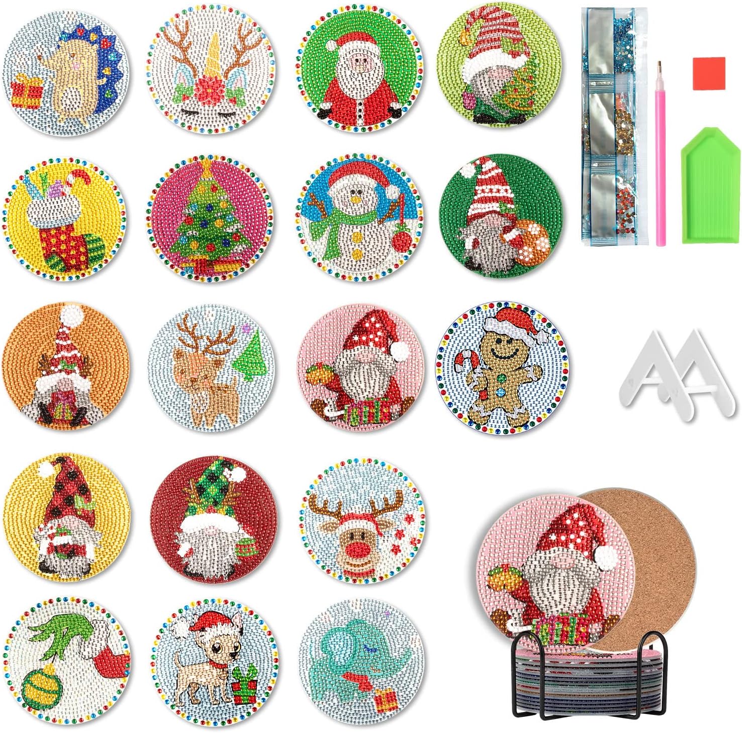 LazyFold 18 Pack Christmas Diamond Painting Coasters,DIY Gift Coaster Diamond Art Kits for Adults Kids and Beginners,Diamond Art Craft Supplies for Christmas
