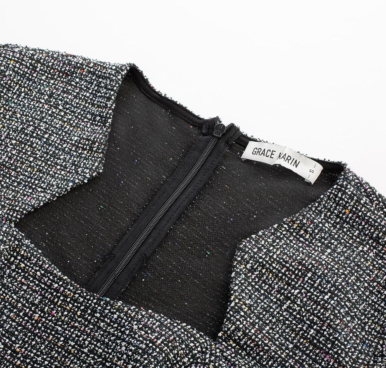 GRACE KARIN Womens Tweed Bodycon Fishtail Party Dress for Summer Spring Fall Winter Black White - Image 3