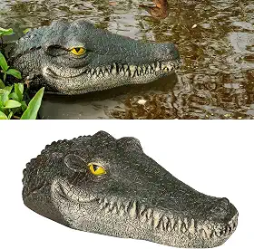 LUEUR Cabeça de jacaré flutuante, acessórios de piscina, chamariz flutuante de jacaré para lago, cabeça de crocodilo falsa para ganso, garça, controle de dissuasão de patos, decoração de jardim e