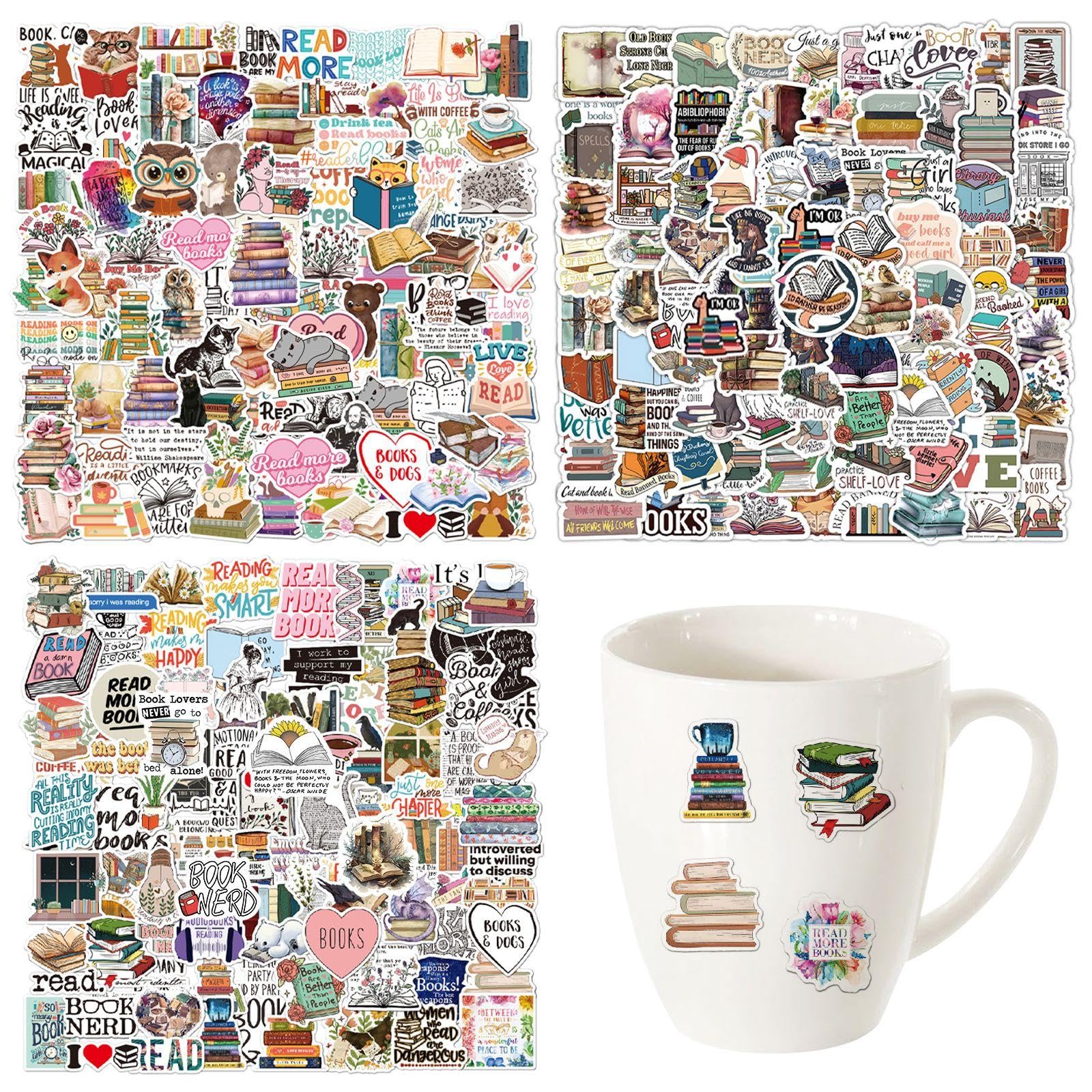 Ejufns Multicolor 300 Retro Stickers, Book Reading Themes, High-Definition Printing Patterns, Water Cup Hand Account Decoration, Suitable For Adults And Teenagers.