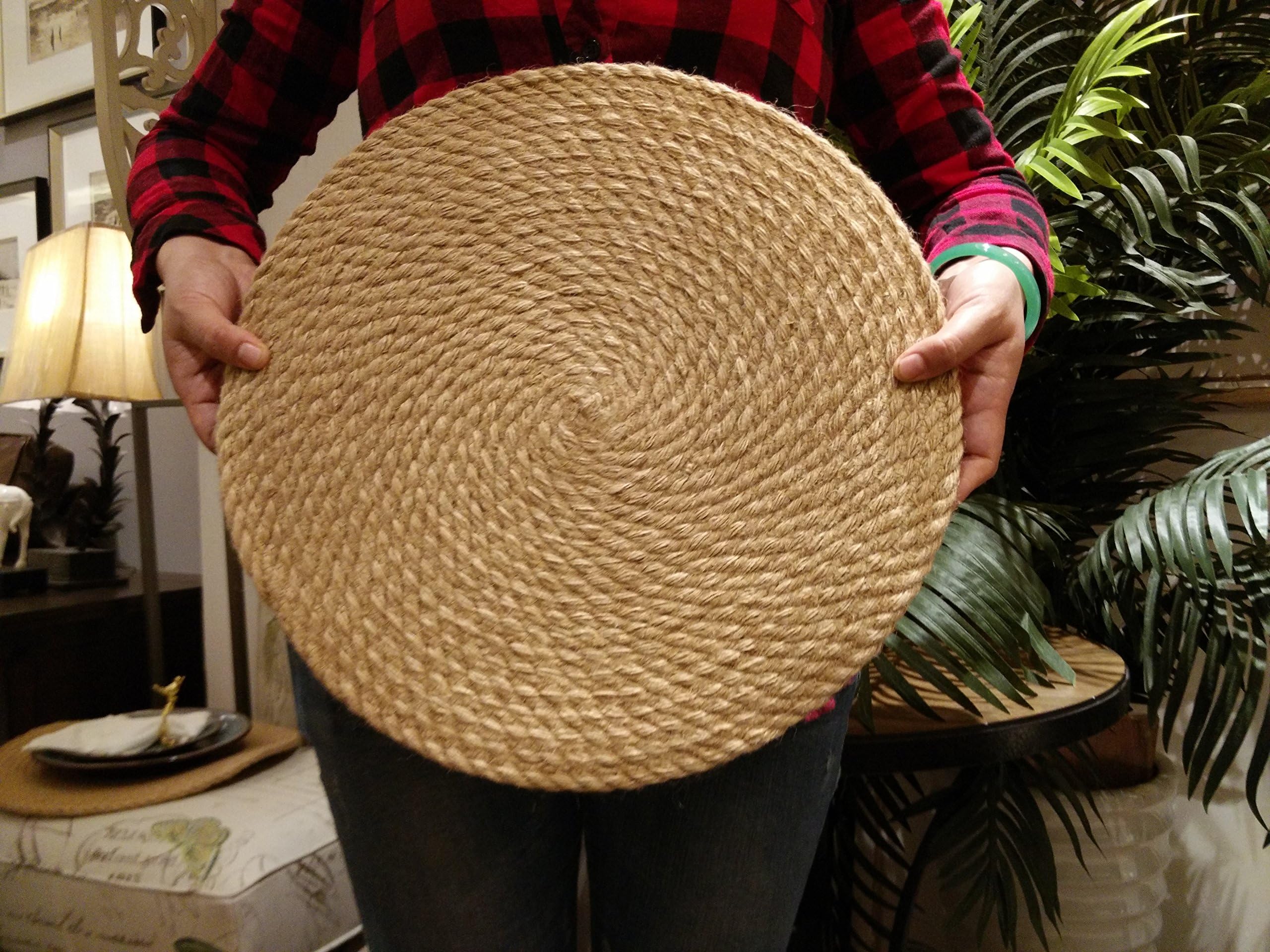 Rustic Jute Rope Placemats Handmade,Braided Farmhouse Table Mats Straw Woven, Placemat Sets of 4 Non-Slip Coffee Mats,Heat Resistant Kitchen Rattan Tablemats For Dining Table,Home Decor, Boho Style