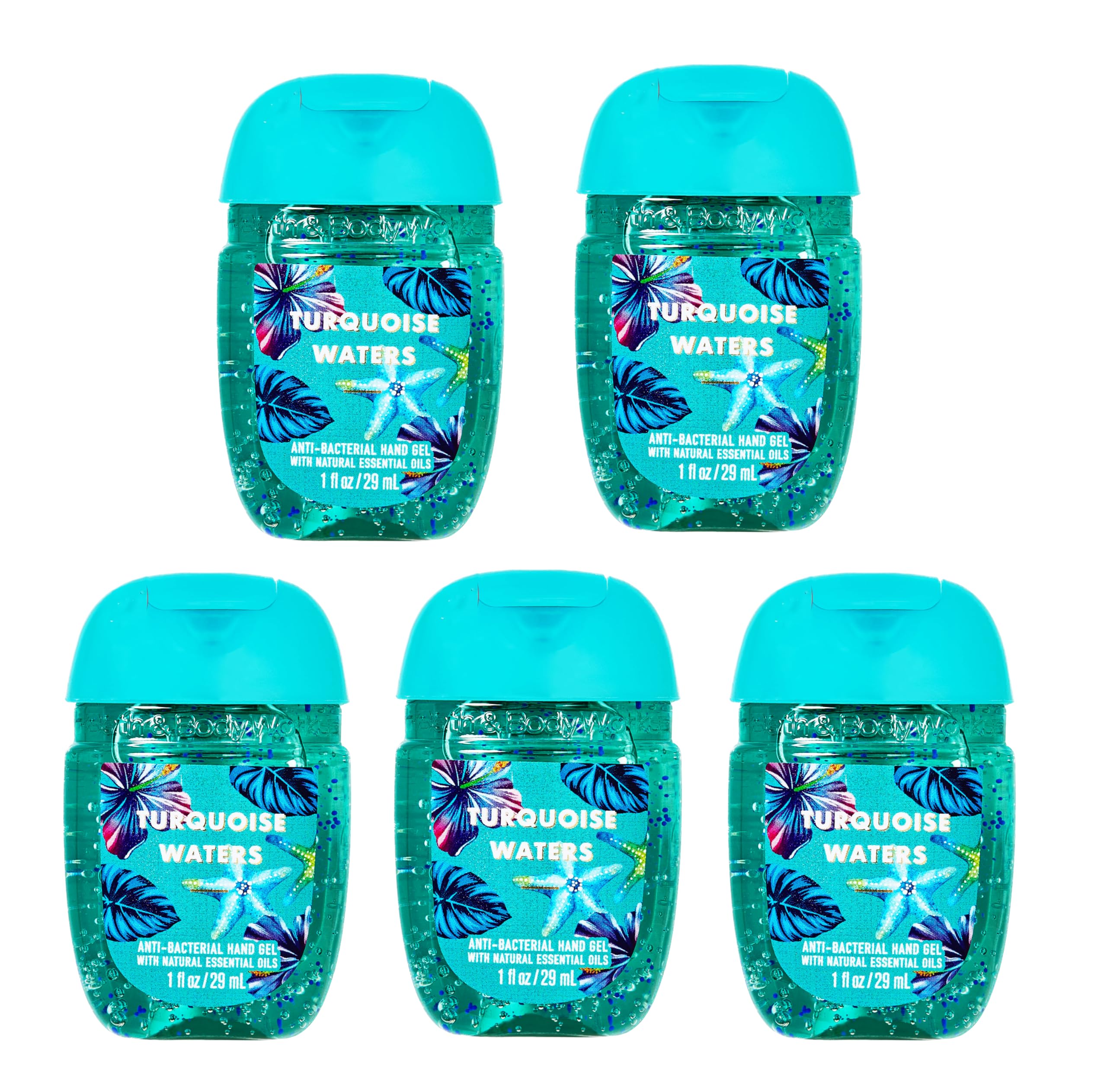 Turquoise Waters Hand Sanitizer - Set of 5 Mini Travel Size (1 oz) Pocket Sanitizers