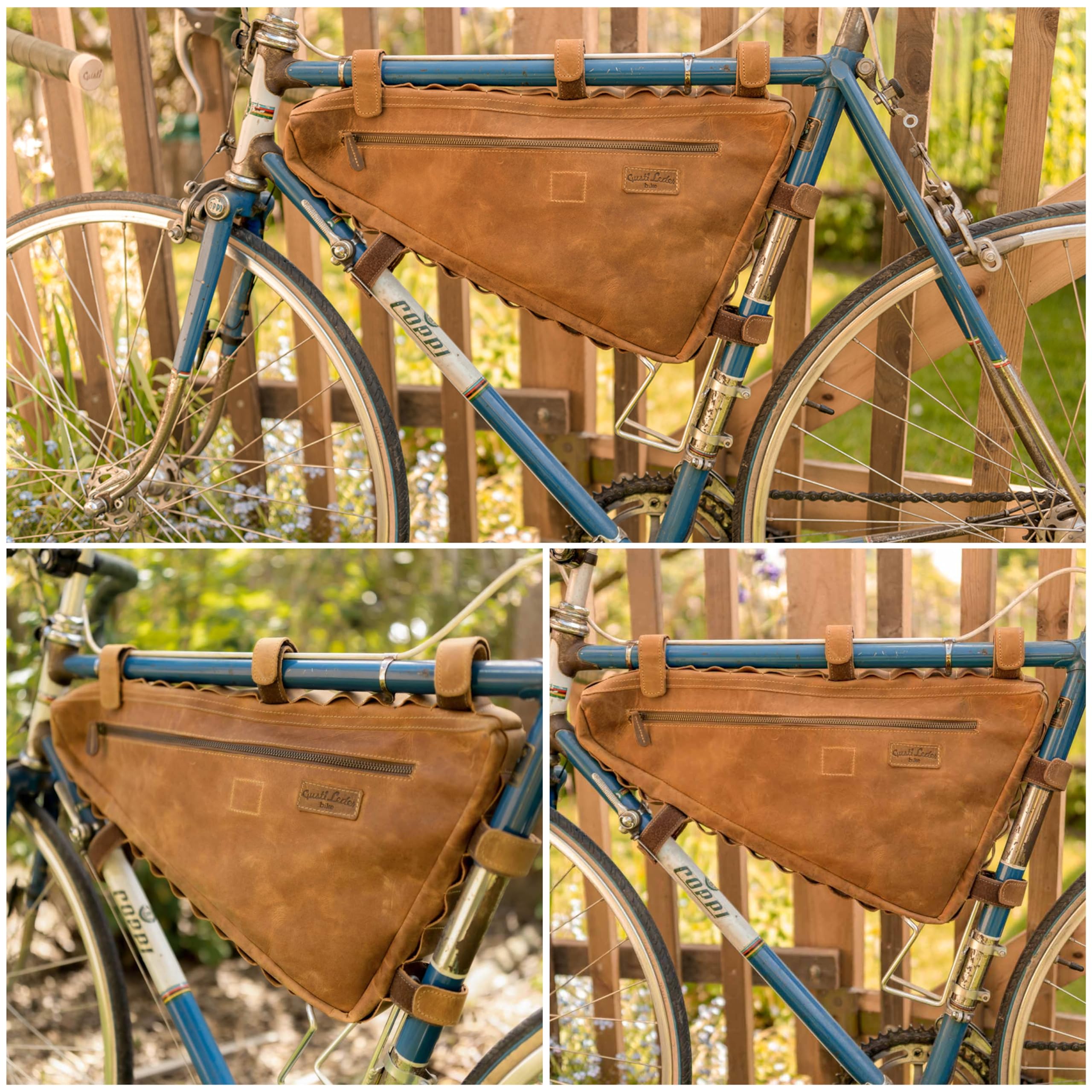 Gusti Fahrradtasche Leder - Roger V. Rahmentasche Ledertasche Vintage Look Fahrradzubehör Braun