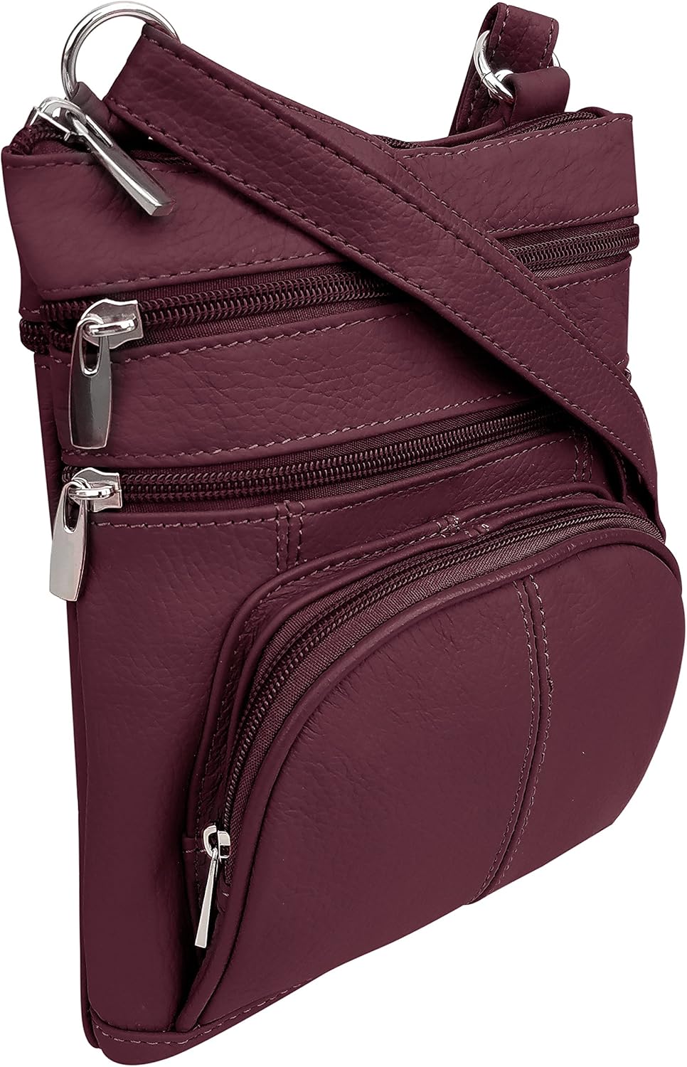 Roma Leathers Genuine Cross Body Purse Bag, Multi-Pocket (Wine) - Image 6