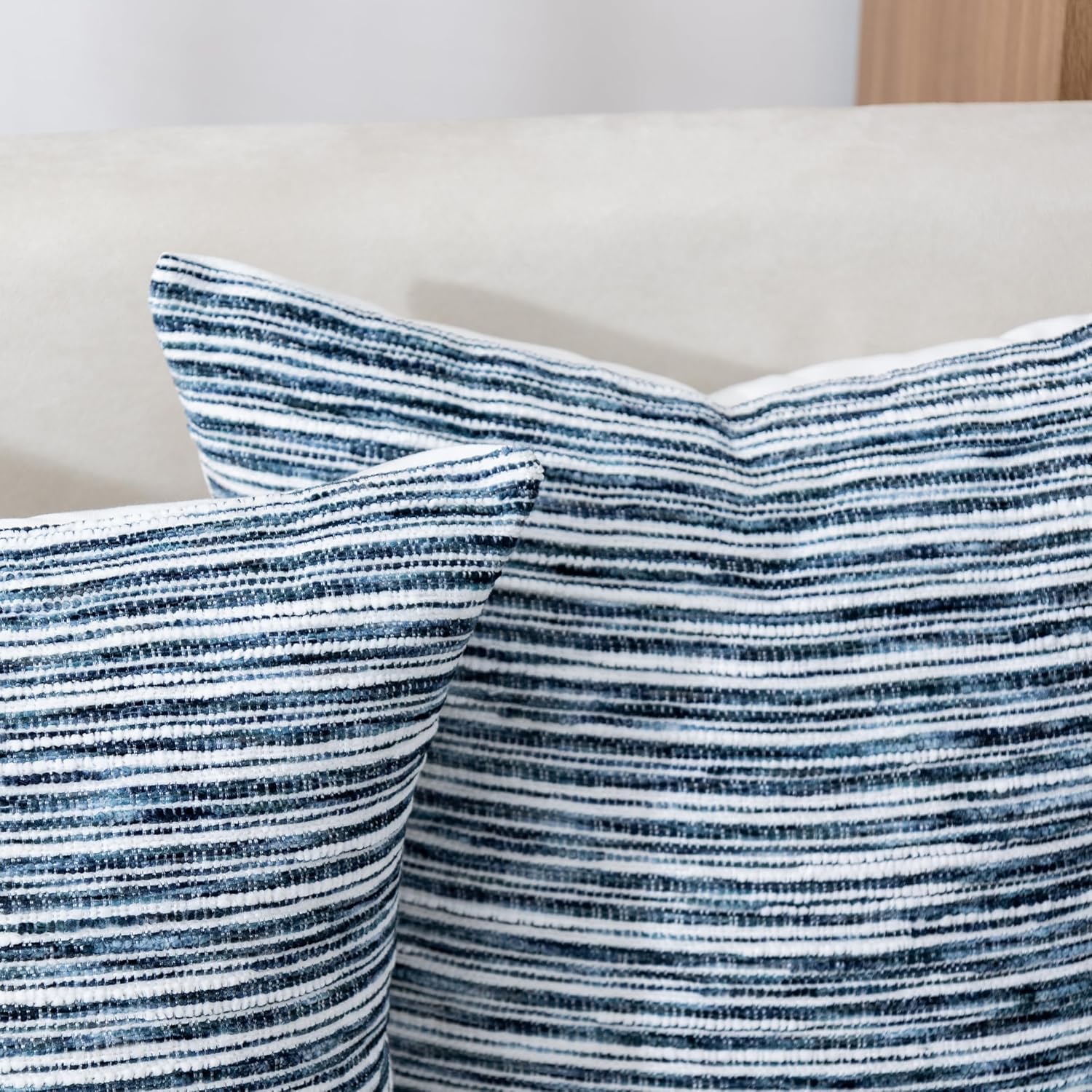 Boho Pillow Covers 18x18 Set of 2 Geometric & Striped Pillow Covers-Hand-Tufted Textured Pillowcases-Farmhouse Linen Decorative Throw Pillows for Sofa, Couch, Bed, Chair, Living Room, Blue