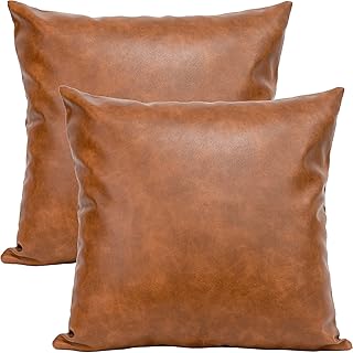 COLORPAPA Faux Leather Throw Pillow Covers, Modern Solid Outdoor Cushion Cases Set of 2, Boho Farmhouse Decorative Pillow ...
