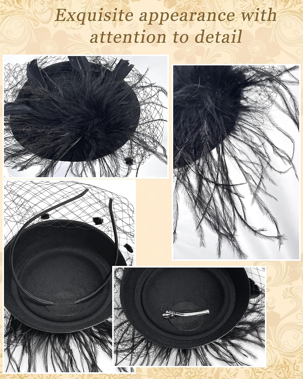 Fascinators Hat for Women Tea Party Hat Headband Flower Mesh Ribbons Feathers Clip Tea Party Headwear