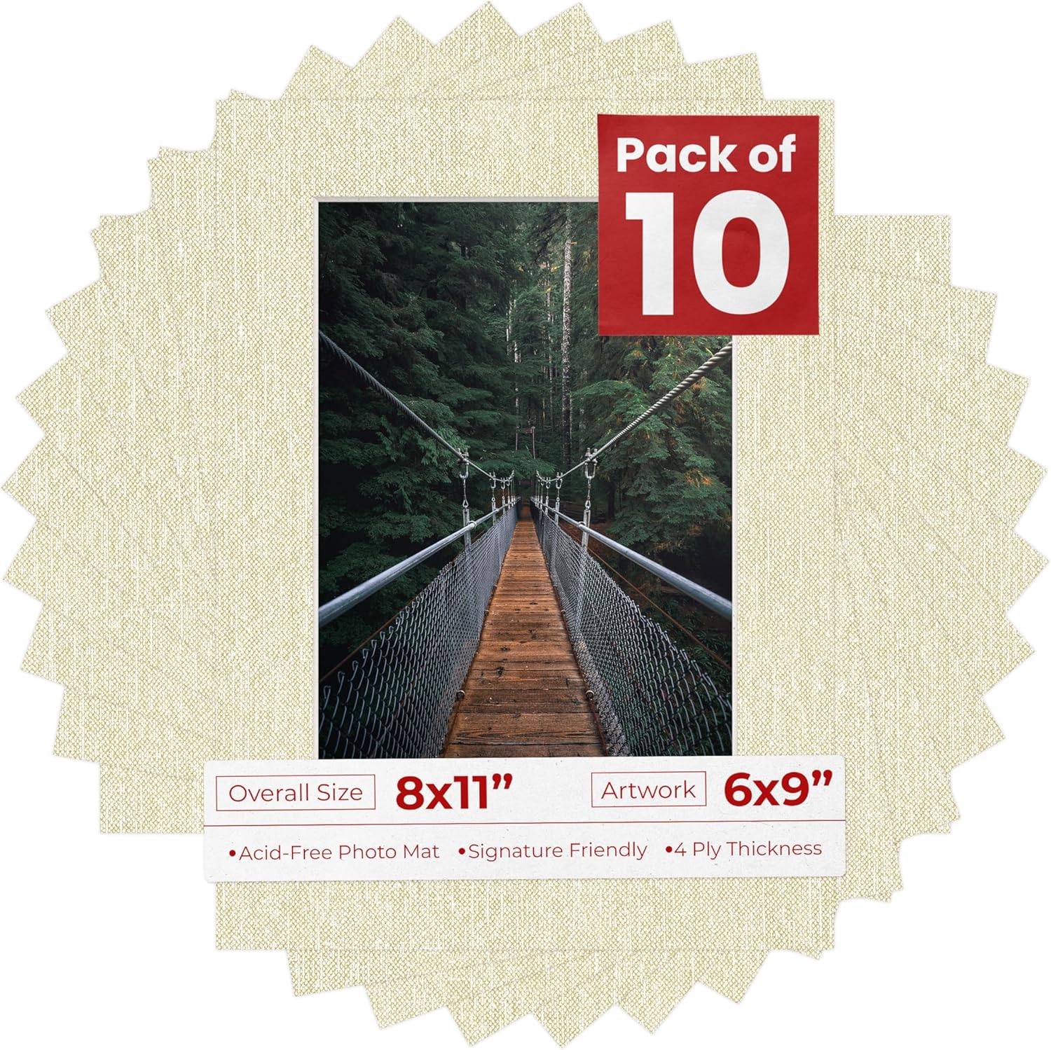 Poster Palooza Pack of TEN 8x11 Mats Bevel Cut for 6x9 Photos - Acid Free Fresh Linen Canvas Precut Matboards For Pictures, Photos, Framing - 4-ply Thickness