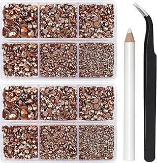 Briskbloom 10000PCS Brown Rhinestones for Crafts Shoes Clothes, Copper/Coffee Flatback Rhinestone Diamond Tumbler Bedazzling Kit, Mixed 2/3/4/5/6mm Glue Fix Rhinestone Gems