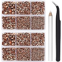 Briskbloom 10000PCS Brown Rhinestones for Crafts Shoes Clothes, Copper/Coffee Flatback Rhinestone Diamond Tumbler Bedazzling Kit, Mixed 2/3/4/5/6mm Glue Fix Rhinestone Gems
