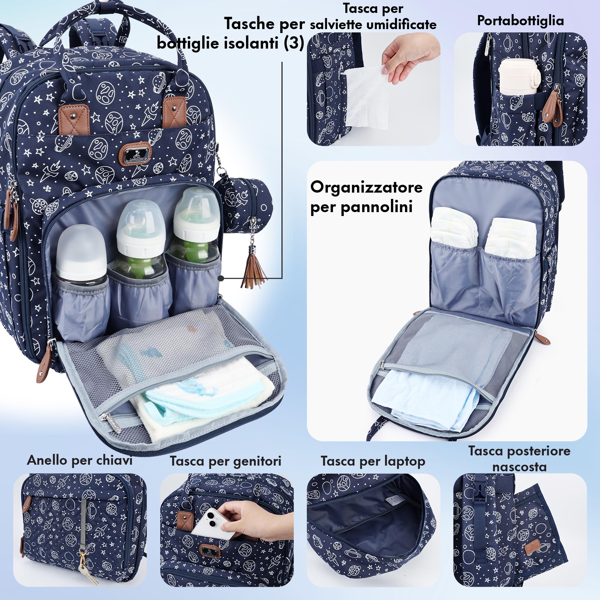 Dikaslon Borsa Zaini fasciatoio, Zainetto fasciatoio grande multifunzione Borsa bebè