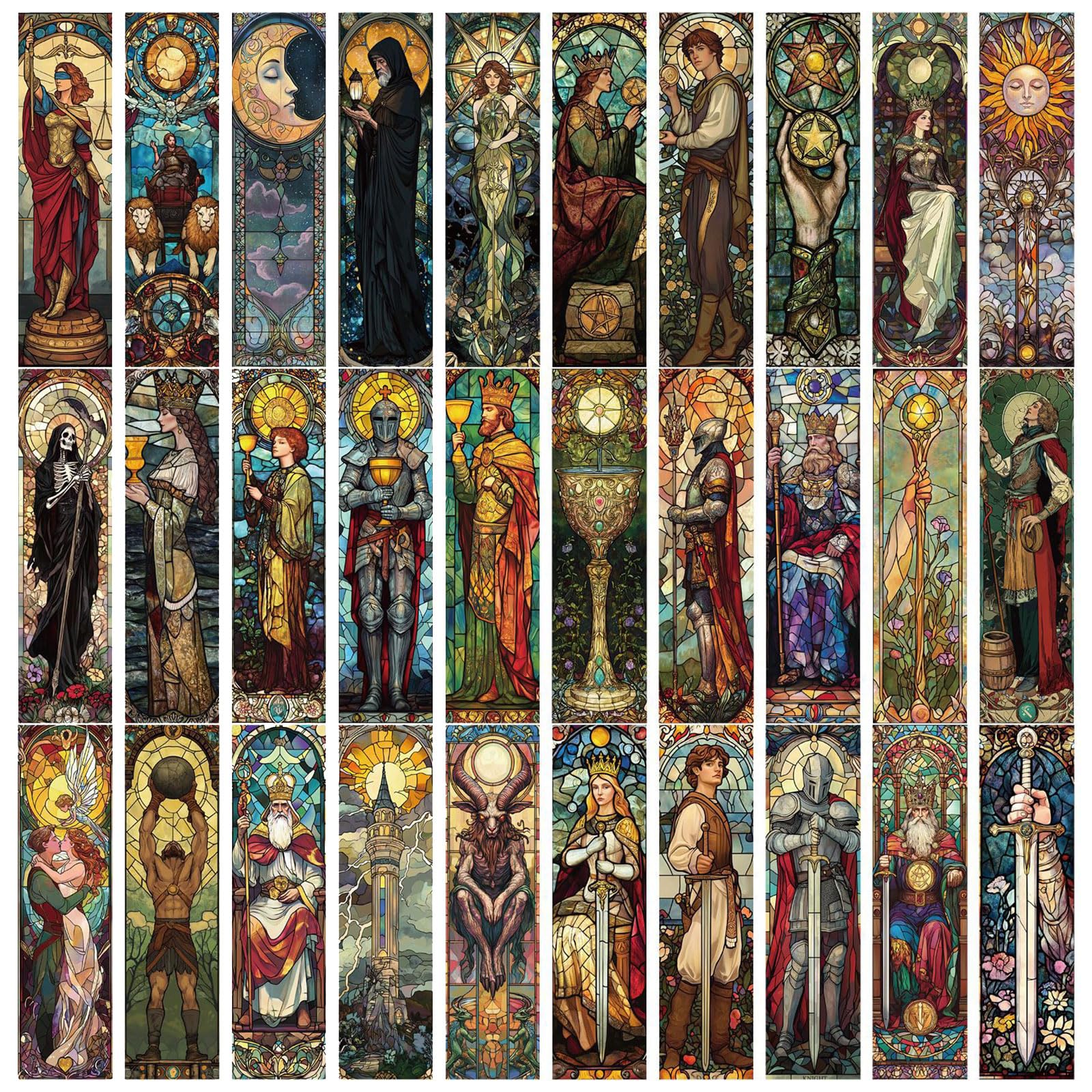 30pcs Vintage Paper Bookmarks Tarot Cards Themed Reading Book Mark Aesthetic Book Accessories for Book Lovers Gifts School Essential Stationery (E)