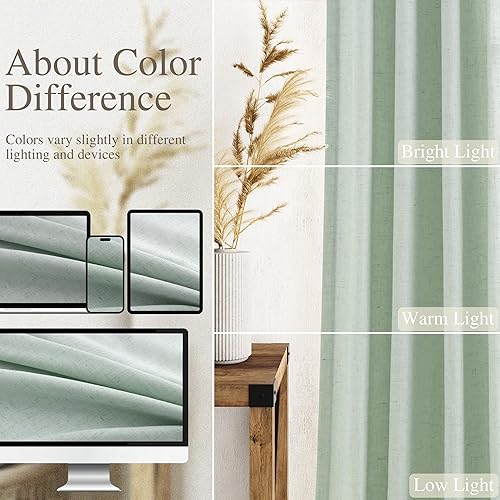 Miniatura 3 de Cortinas de lino verde aguamarina de 90 pulgadas de largo, juego de 2 paneles para dormitorio, sala de estar, cortinas de ventana con textura de