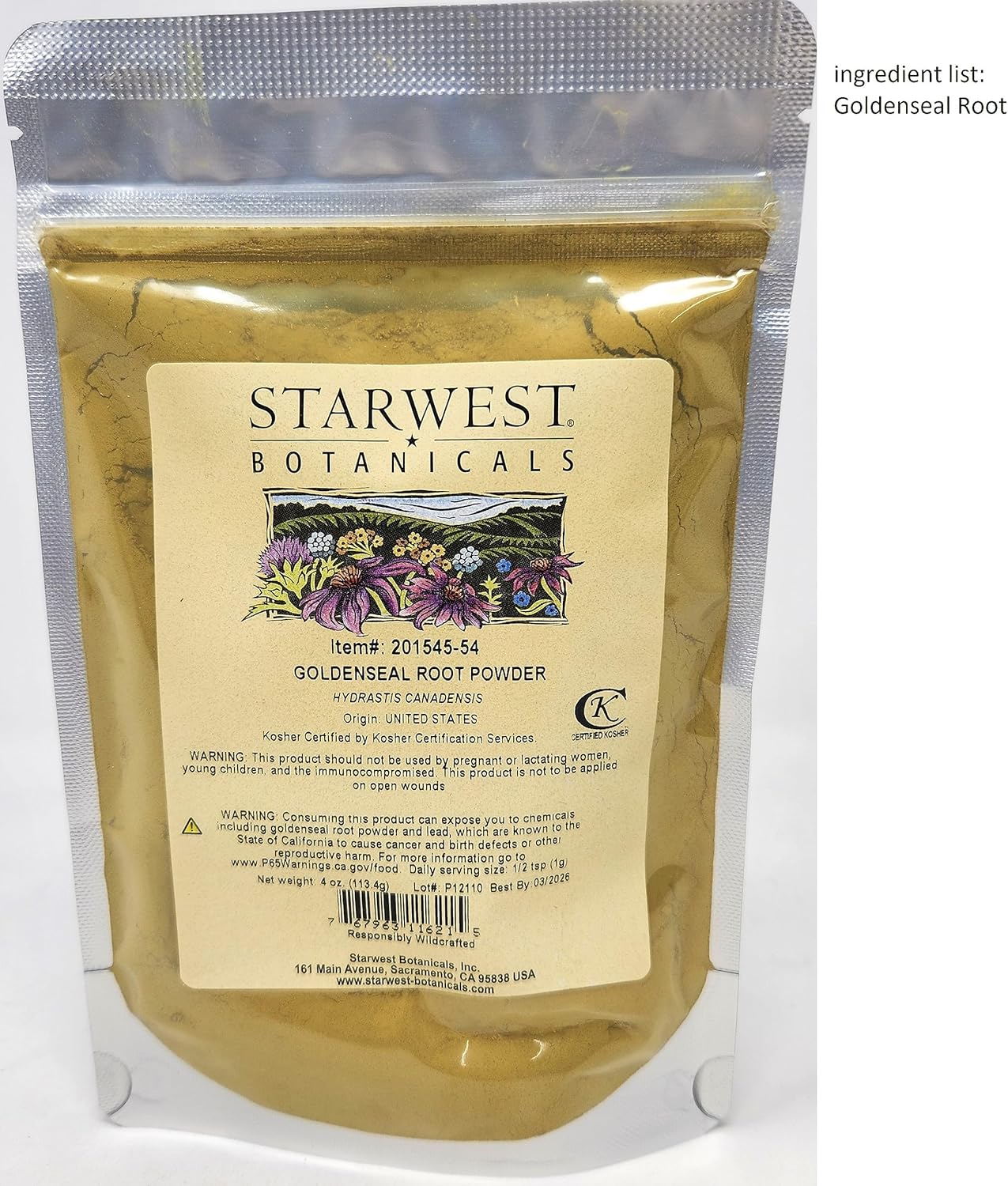 Goldenseal Root Powder Wildcrafted - 4 Oz (113 G) - Starwest Botanicals