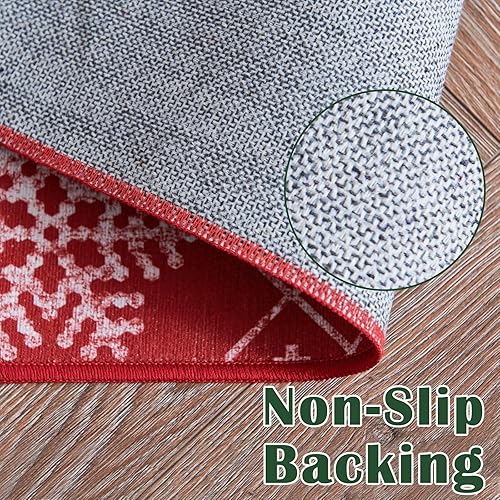 Miniatura 4 de Vangao Alfombra de decoración navideña de 2 x 3 pulgadas, alfombra roja para cocina, alfombra roja de copo de nieve, alfombra delgada plegable de