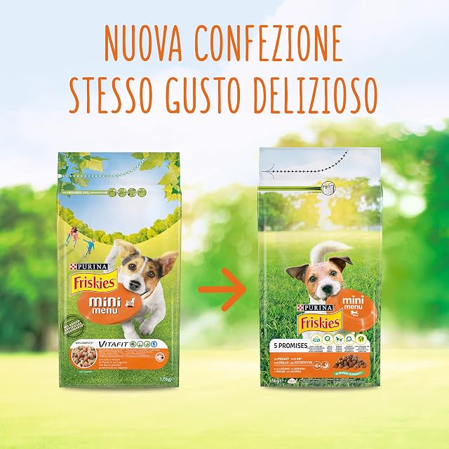 Foto 2 de 8 de Purina Friskies - Pienso para Perro Vitafit Mini Menu <10 kg con Pollo y Verduras, 6 Paquetes de 1,5 kg Cada…