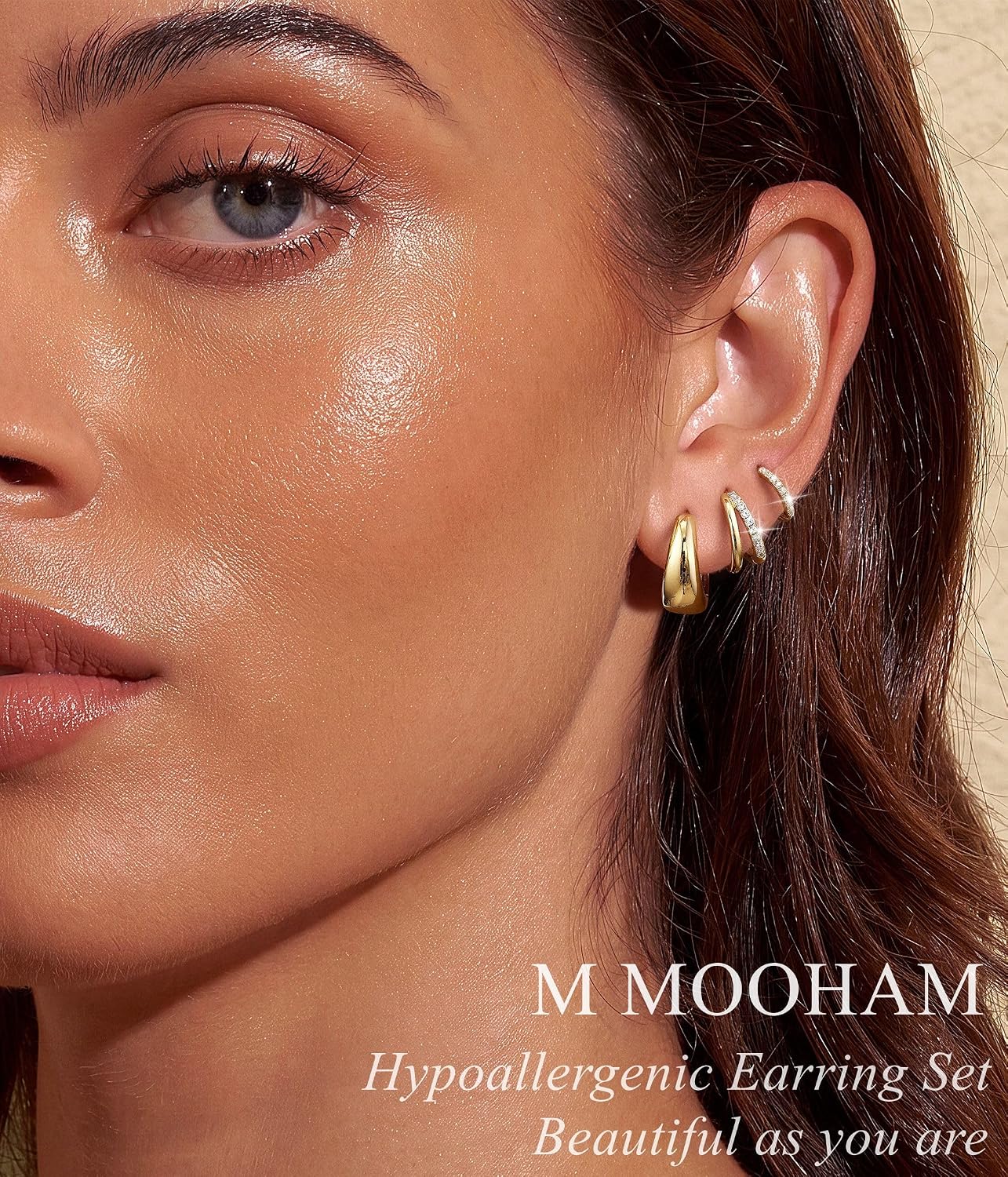 M MOOHAM Small Gold Chunky Hoop Earrings for Women Hypoallergenic 14K Gold Plated Huggie Hoop Earrings Stacks for Sensitive Ears Jewelry Gifts for Women