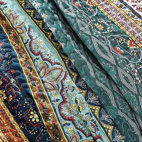 Miniatura 9 de WONGS BEDDING Juego de edredón bohemio tamaño Queen, color verde y marrón, juego de ropa de cama bohemio tamaño Queen, colcha de microfibra ligera