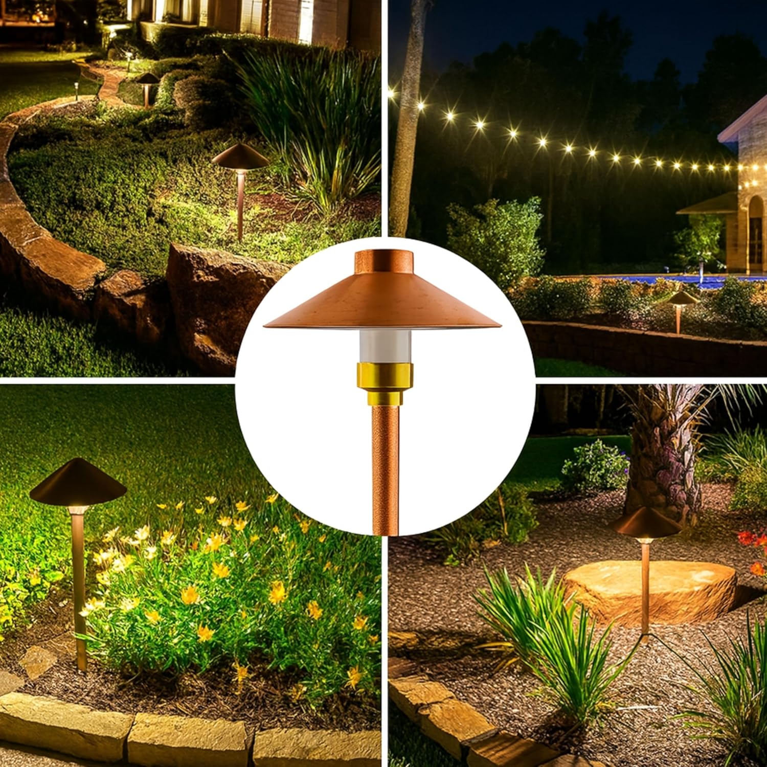 LED Pathway 126 Landscape Light 12V Solid Copper Low Voltage 4W G4 LED Light Bulb Warm White Included Outdoor Mushroom Security Garden Patio Area Light for Beautiful Bright Long Lasting