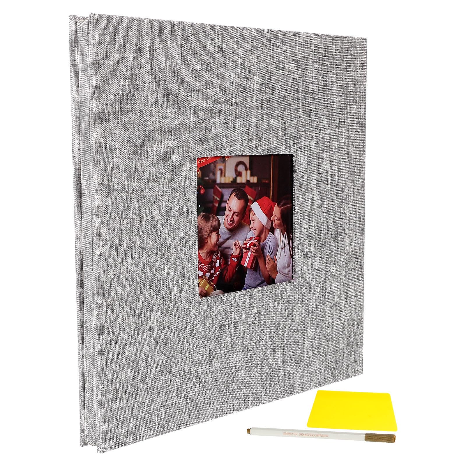 HEMOTON Album Photo à Fenêtre Autoadhésif en Lin, Lot de 3 Set, 20 Feuilles
