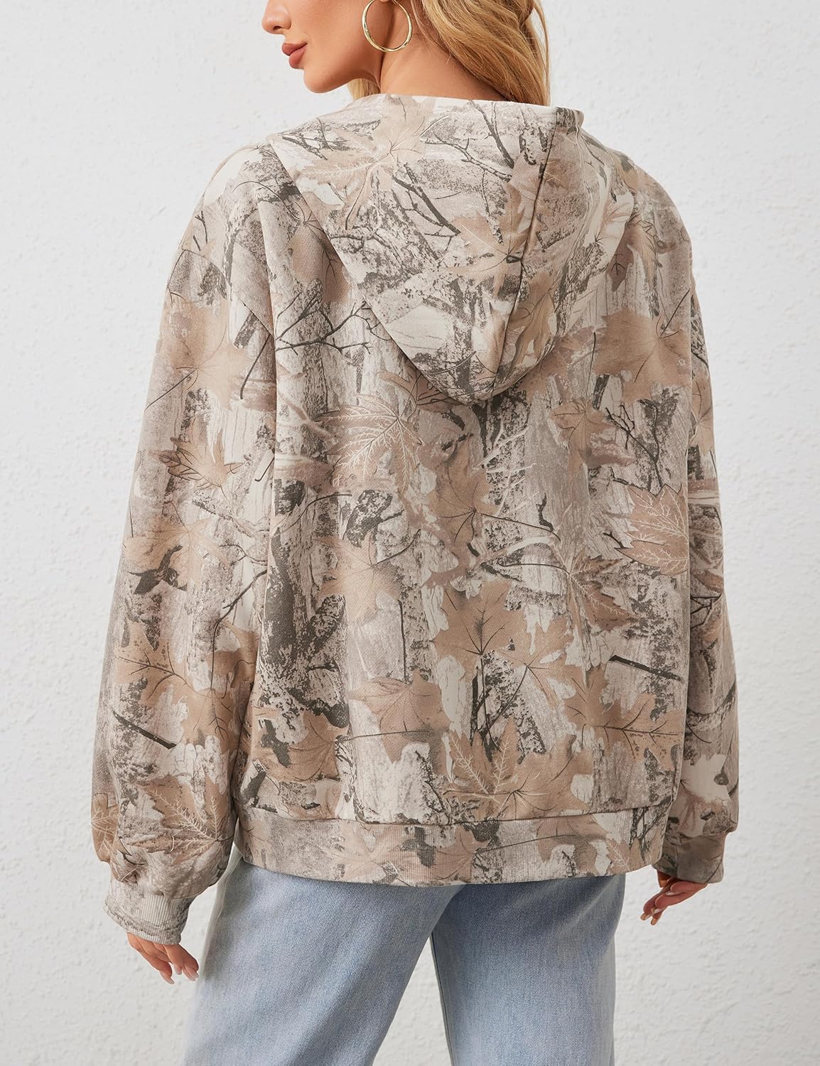 Women Camo Hoodie Oversized Fleece Full Zip Up Sweatshirt Casual Long Sleeve Jackets Trendy Fall Clothes With Pockets - Image 6