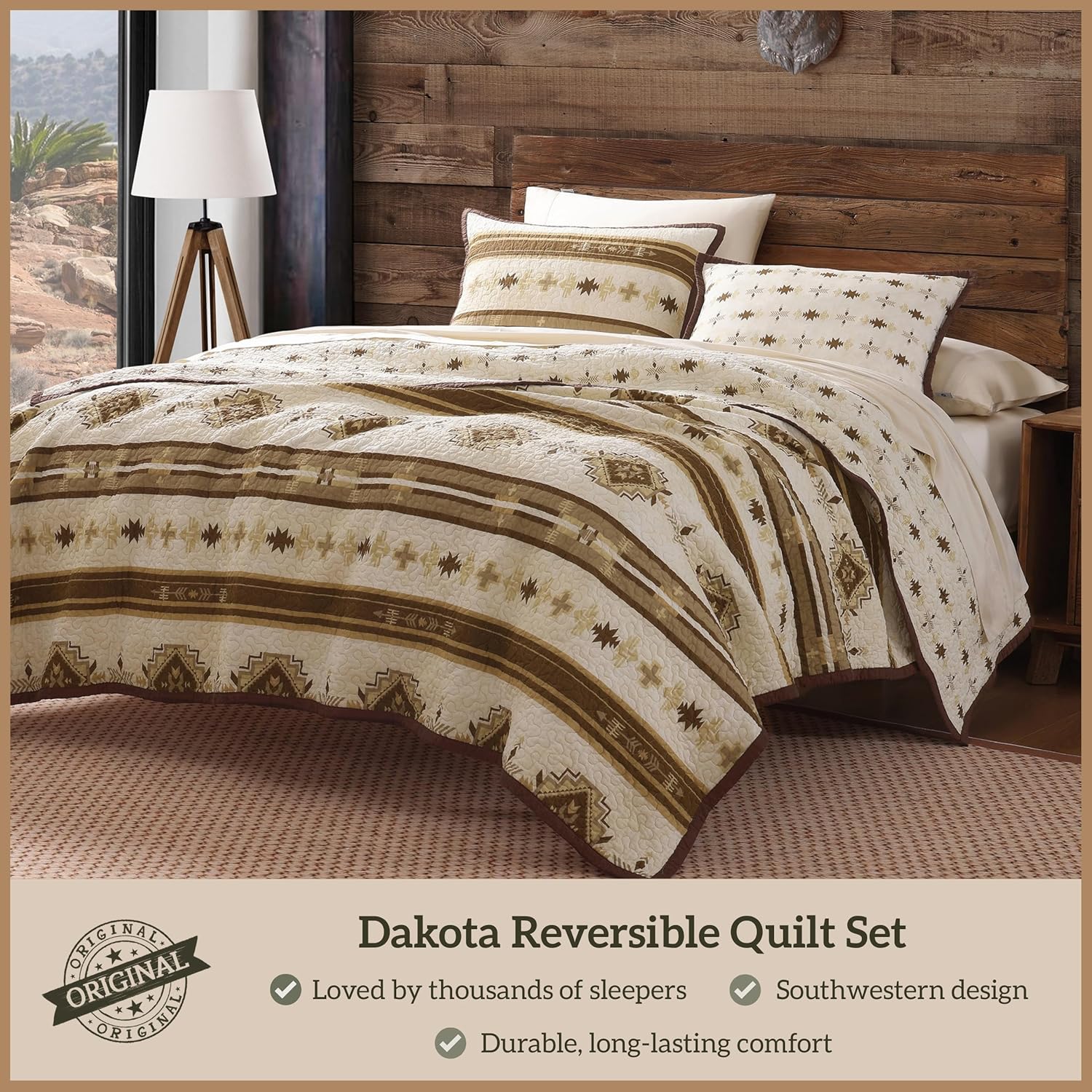 Paseo Road Dakota Queen Quilt Set, 3 Piece Rustic Western Bedding Set with Pillow Sham, Lightweight Reversible Cotton Quilt with Southwestern Aztec Pattern, Soft Breathable Cozy Boho Bedding - Image 2