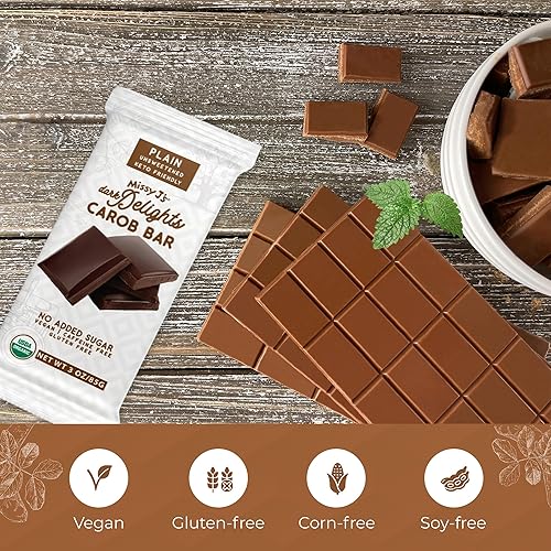 Miniatura 4 de Missy J's Organic Carob Dark Delights - Barra de caramelo lisa sin azúcar, 3 onzas, paquete de 2 unidades, vegano, sin gluten y cafeína, sustituto