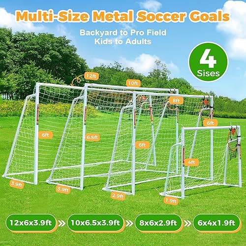 Miniatura 3 de Portería de fútbol de 12 x 6, 10 x 6.5, 8 x 6, 6 x 4 pies, portería de fútbol de metal para patio trasero, portería de fútbol para niños, jóvenes y