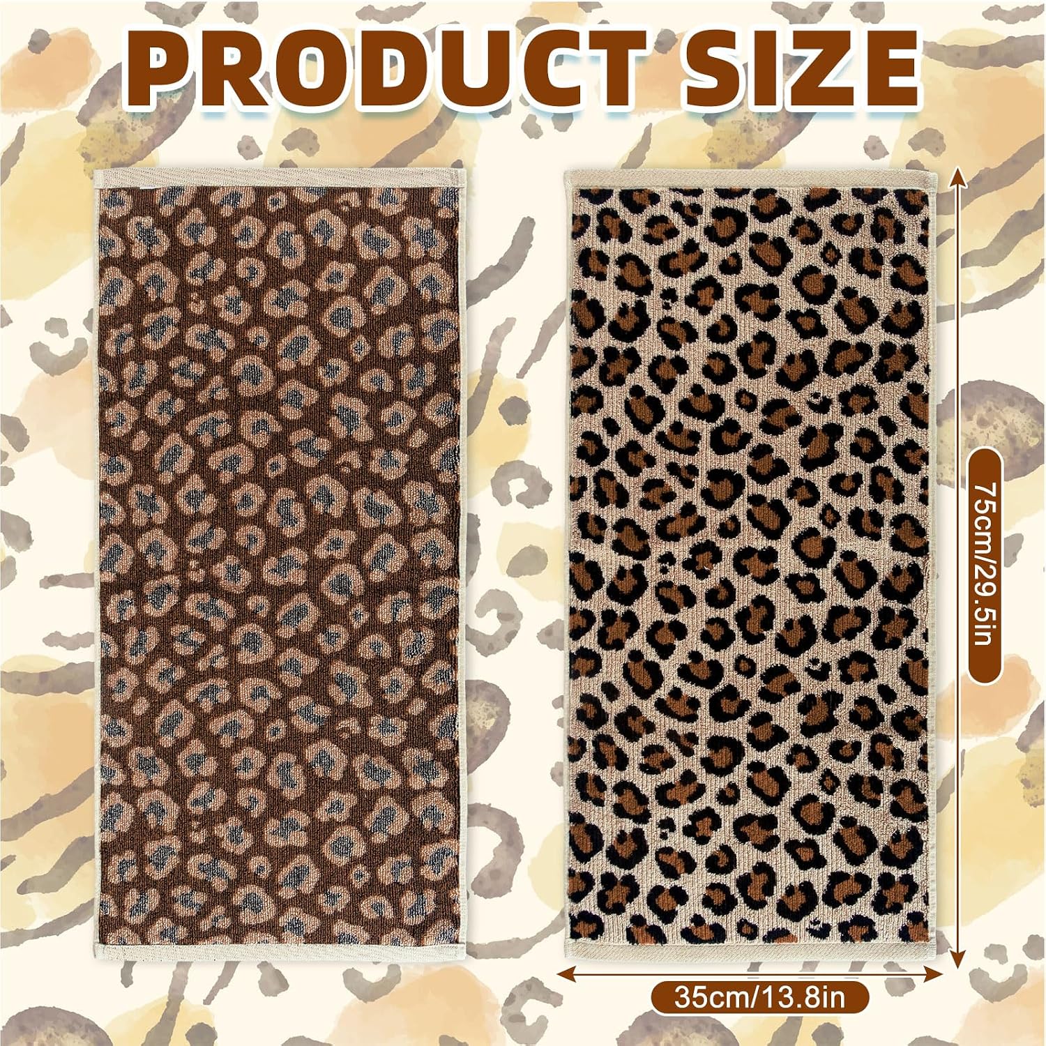 Whaline 2 Pcs Leopard Print Hand Towels Jacquard Cotton Bathroom Towel Brown Safari Animal Decorative Absorbent Bath Towel for Kitchen Dish Drying Cleaning Cooking, 13.8 x 29.5 Inch