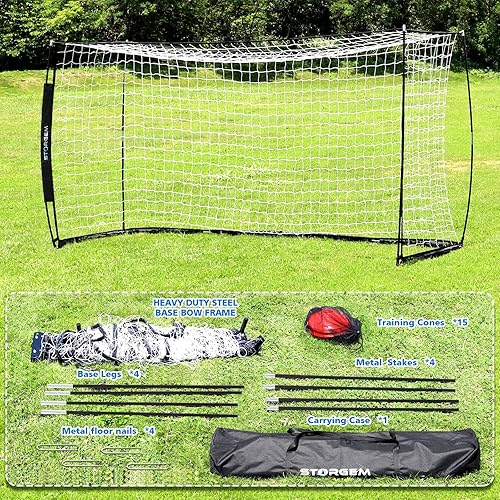 Miniatura 8 de Storgem Portería de fútbol, red de fútbol, porteros de fútbol para patio trasero, con marco de arco, base de metal plegable y 15 conos de