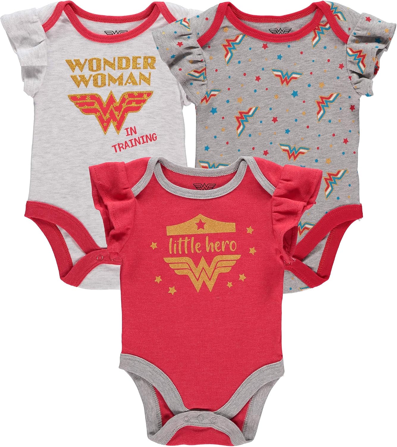 Wonder Woman Infant Baby Girls Bodysuit Baby Girl 3 Pack Gift Set