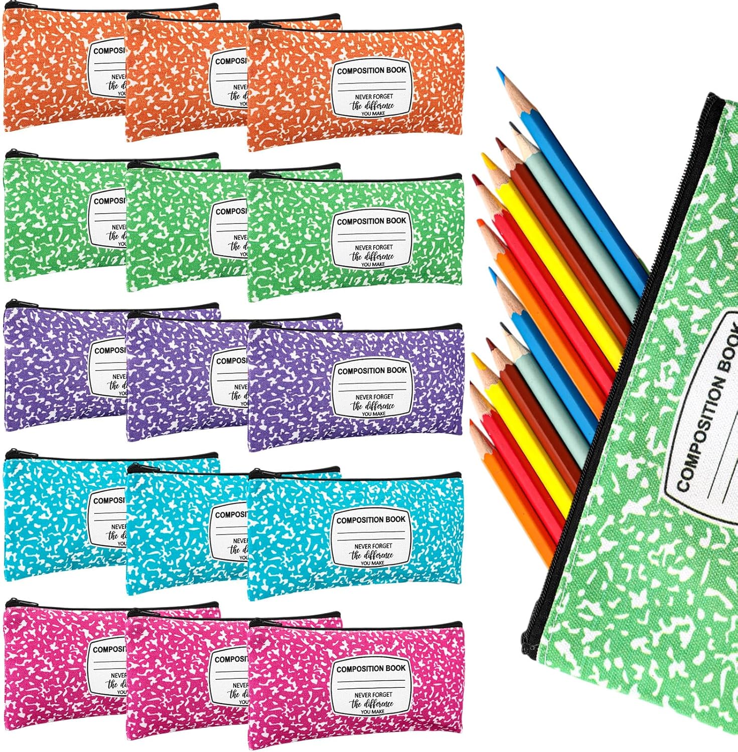 Epakh 30 Pcs Pencil Case Pouch 8.7 x 3.9 Inches Composition Book Back to School Gifts Portable Pencil Bag with Zipper Multipurpose Cute Pen Pouch for Stationery Organizer Teachers (Classic)