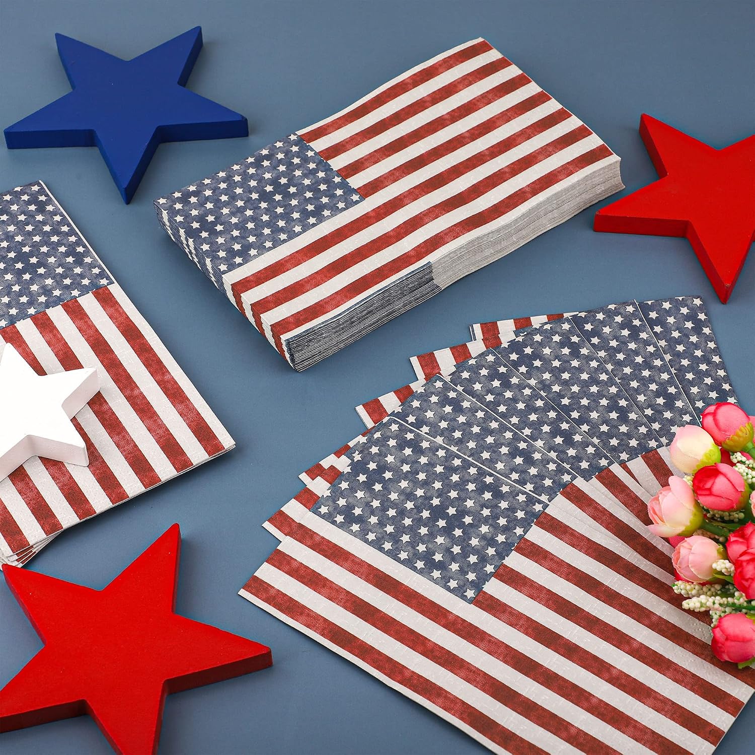 50 Pieces Patriotic Guest Napkins American Flag 3-Ply Disposable Paper Napkins 4th of July Hand Towel Decorative Dinner Napkin for Independence Day Kitchen Bathroom Party Tableware