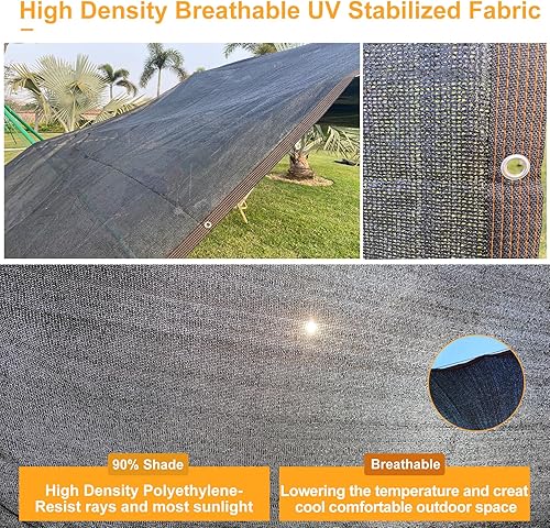 Miniatura 6 de UCINNOVATE Persiana de malla con bloqueador solar de 10 x 10 pies, 90% tela de tela para plantas con ojales, tela duradera resistente a los rayos UV