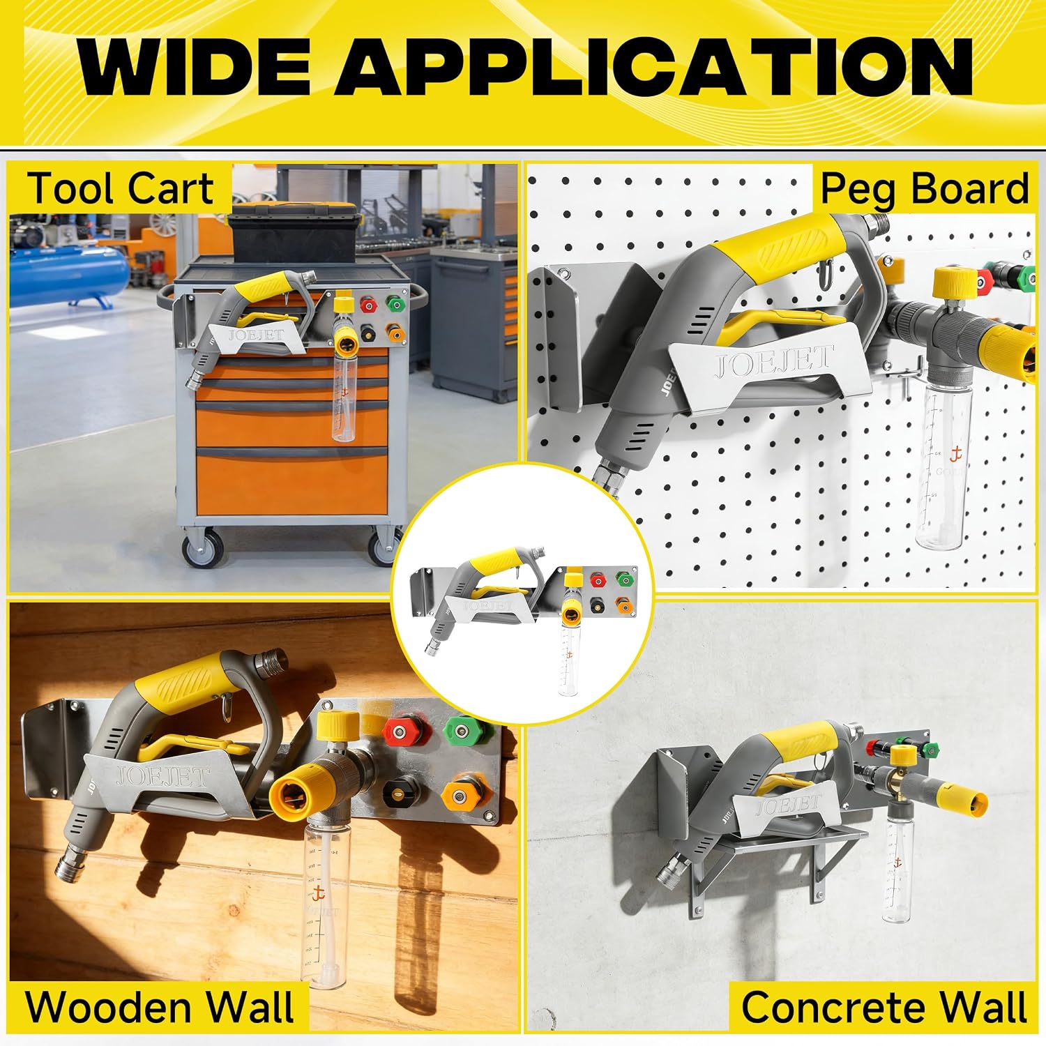 JOEJET Pressure Washer Gun Holder, Stainless Steel Foam Cannon Holder, Wall Mount Storage Organizer for Pressure Washer Nozzle Tip, 1/4” Quick Connect