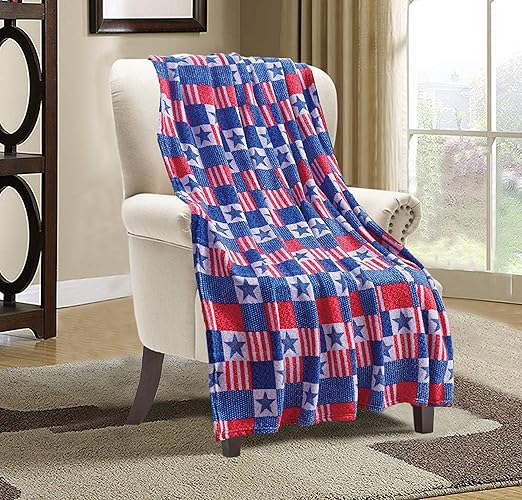 Valerian Luxury Velvet Touch Ultra Plush Christmas Blanket |Soft, Warm, Cozy|Holiday Printed Fleece Throw/Blanket-50 x 60inch, Patriotic