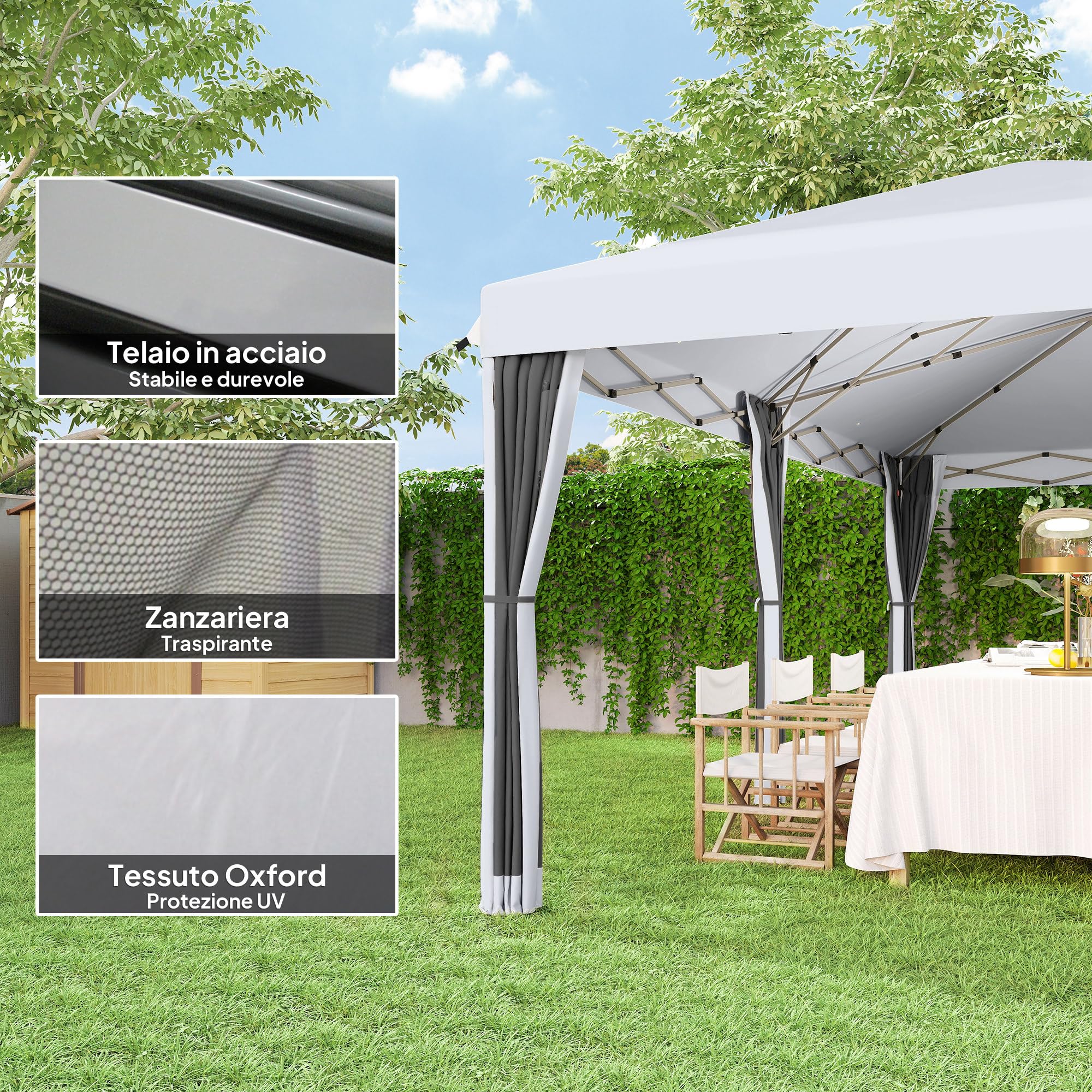 Outsunny Gazebo Pieghevole 6x3 m Pop Up con Zanzariera Anti UV Crema | Borsa da Trasporto, Gazebo da Esterno Resistente, Acciaio, Tessuto Oxford, Giardino, Feste, Campeggio
