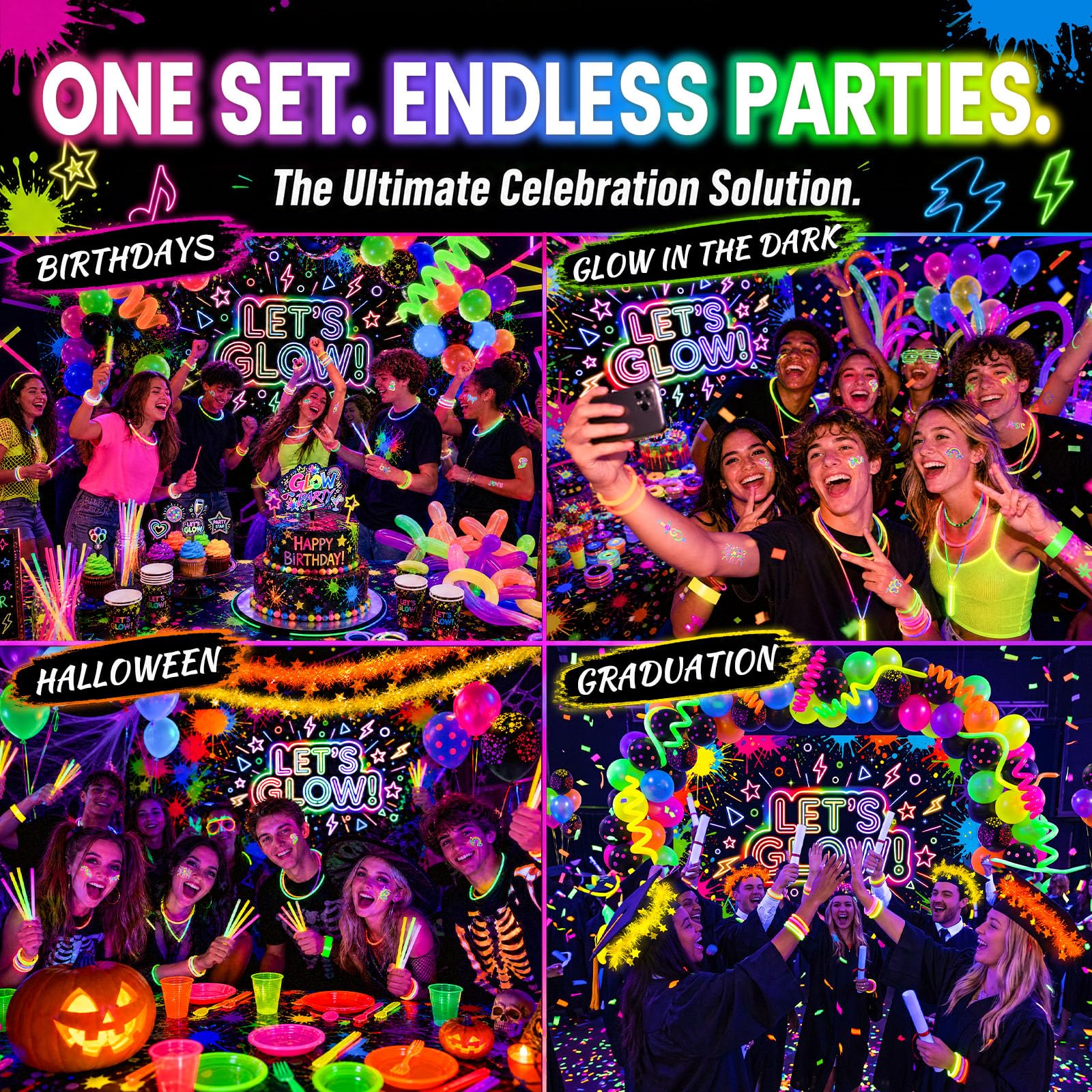 LovesTown 192PCS Neon Glow Party Decorations Kit with 113 Balloons