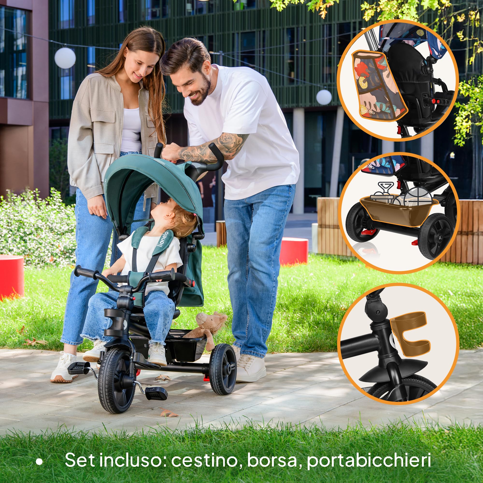 Lionelo Haari 2 in 1 Triciclo bici e passeggino fino a 25kg, Pieghevole, Fronte mamma e fronte strada, Regorabile compatto con Borsa e portabibite, Cinture a 3punti Triciclo per bambini da 1 a 5 anni