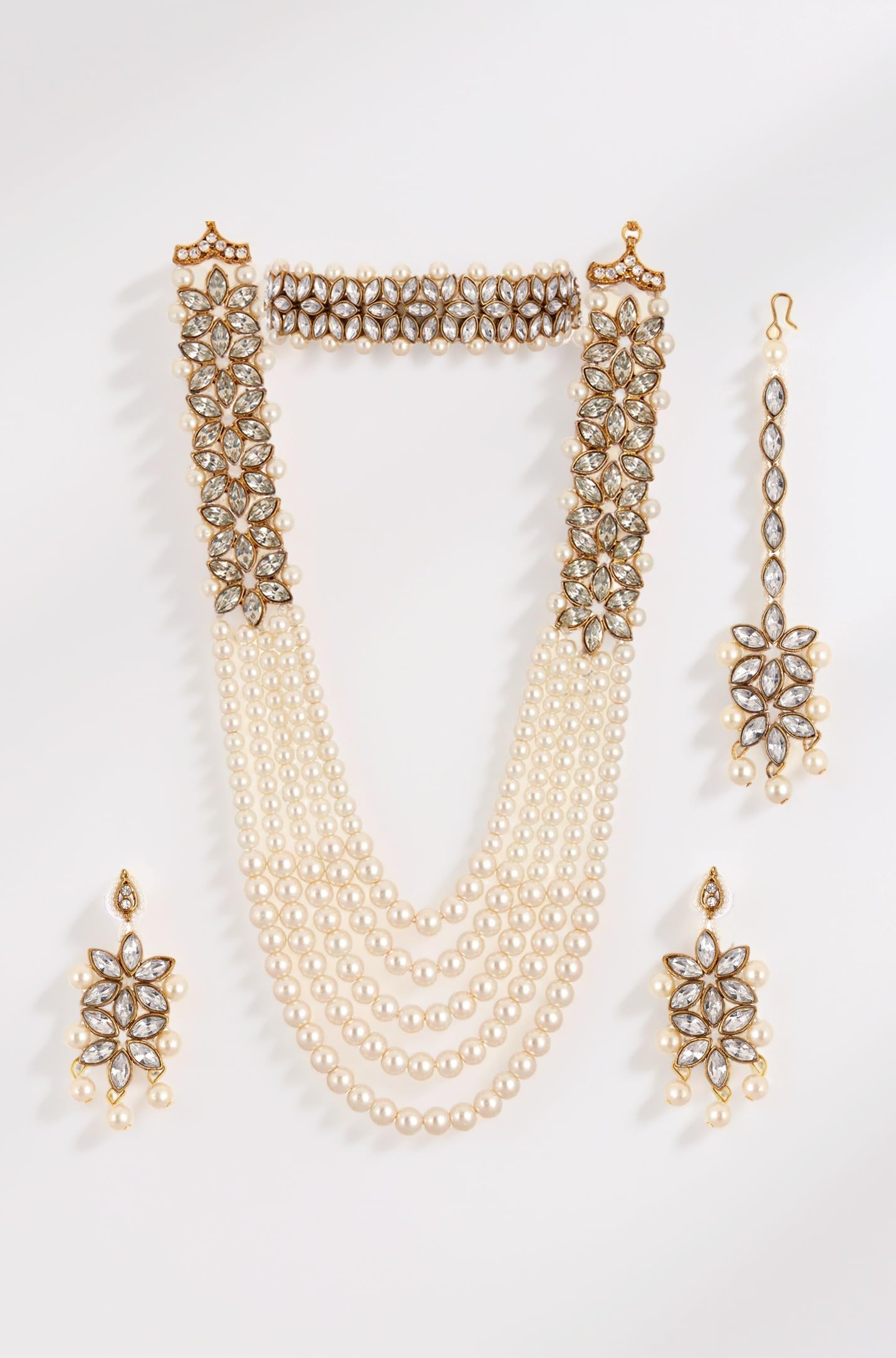 Jewellery Sets for Women Gold Plated Bridal Long Necklace Set Neck Choker with Earrings and Maang Tikka for Women & Girls