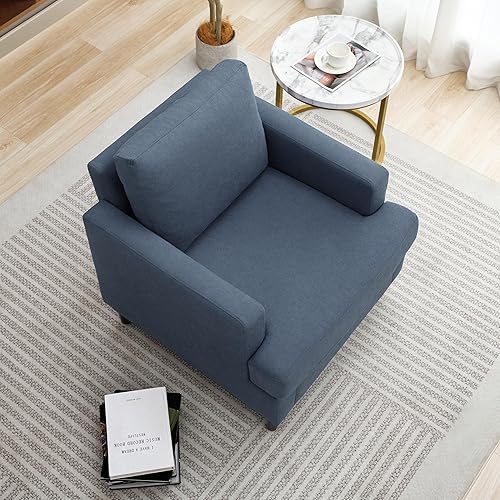 Miniatura 5 de Silla decorativa Mid-Century moderna, sillón de tela de lino para sala de estar, cómodas sillas tapizadas de lectura para dormitorio, sofá